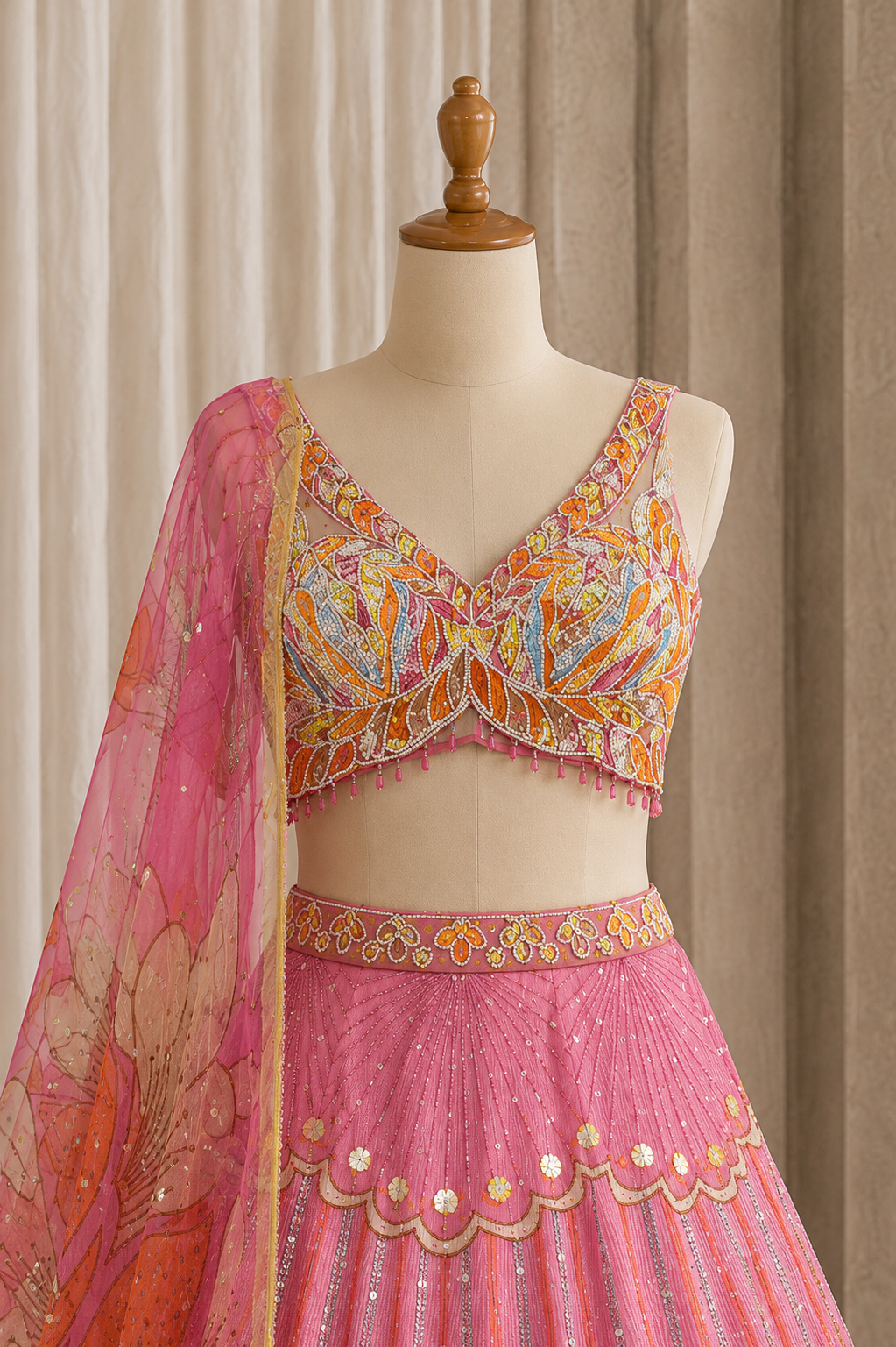 Radiant Pink Color and Georgette Silk Fancy Work Pdp Style Lehenga Choli