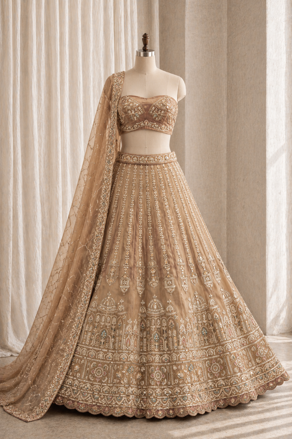 Trendy Peach Color And Shimmer Fabric Diamond with Unstitch Lehenga