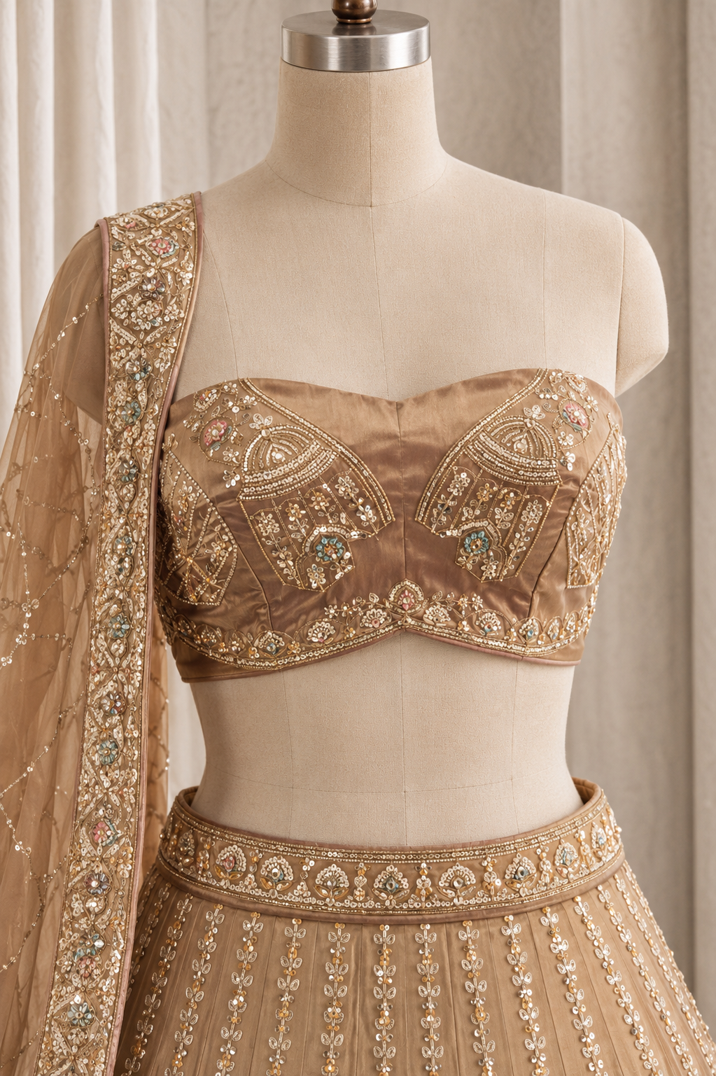 Trendy Peach Color And Shimmer Fabric Diamond with Unstitch Lehenga