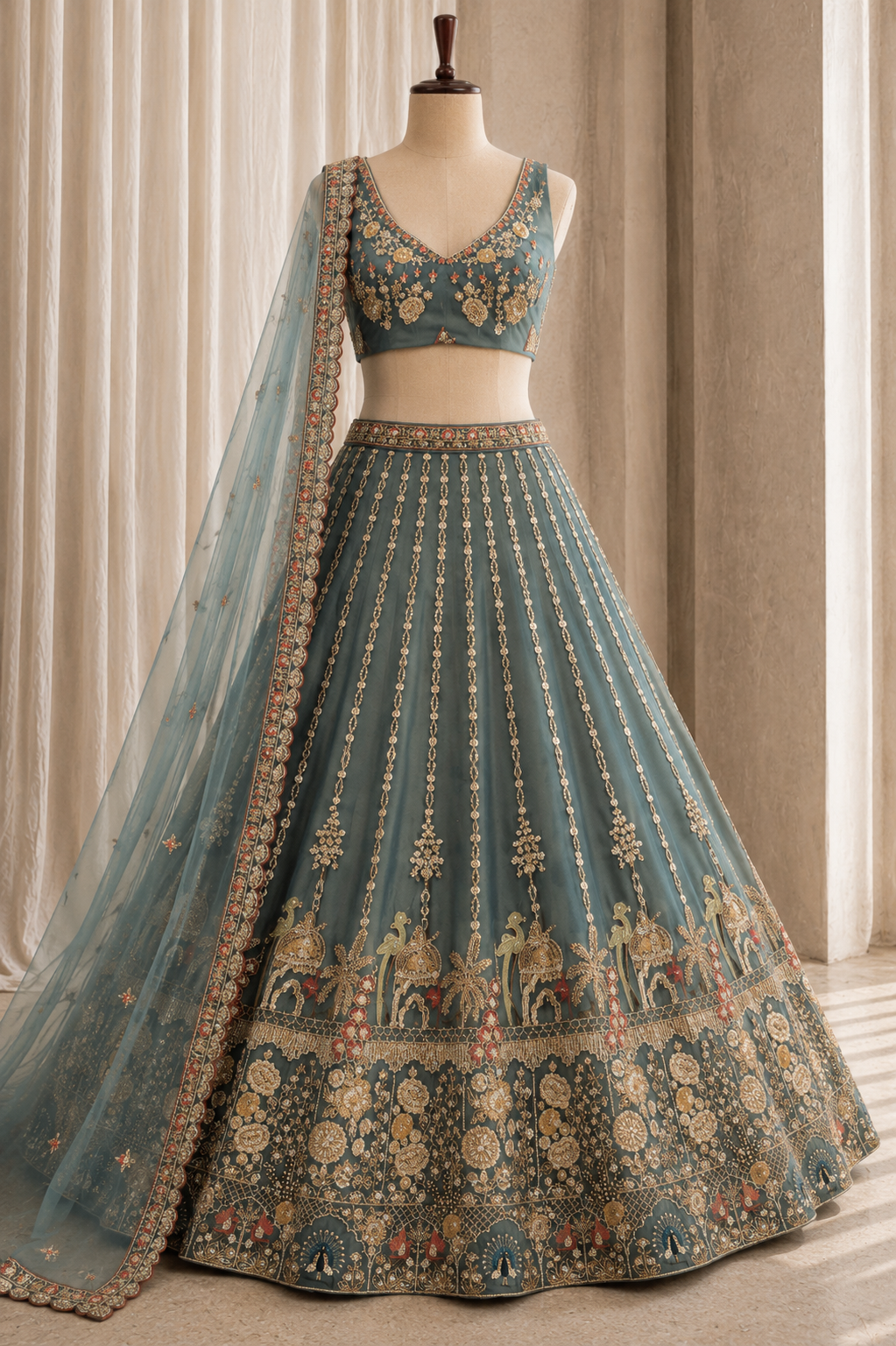 Fantabulous Aqua Color And Shimmer Fabric Diamond with Unstitch Lehenga