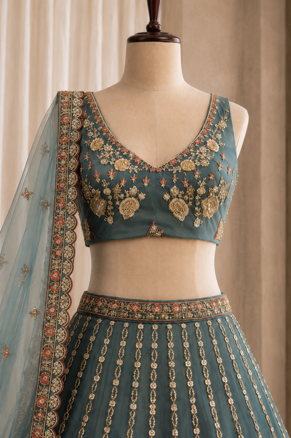 Fantabulous Aqua Color And Shimmer Fabric Diamond with Unstitch Lehenga