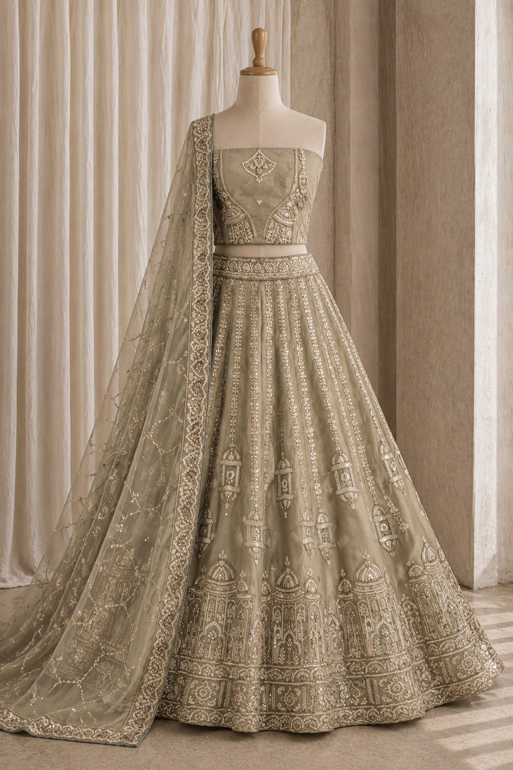 Brilliant sea green Color And Shimmer Fabric Moti Work with Unstitch Lehenga
