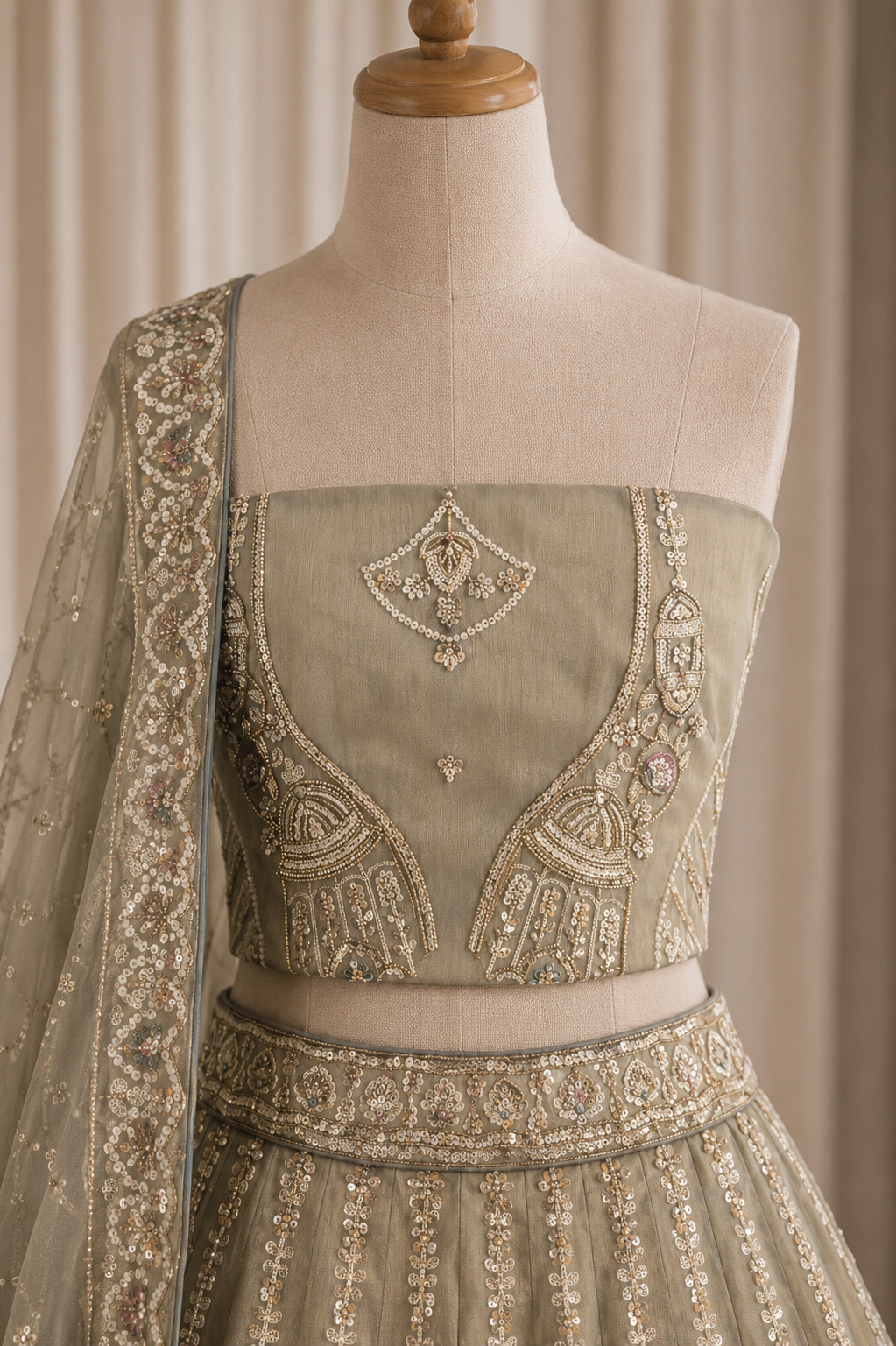 Brilliant sea green Color And Shimmer Fabric Moti Work with Unstitch Lehenga