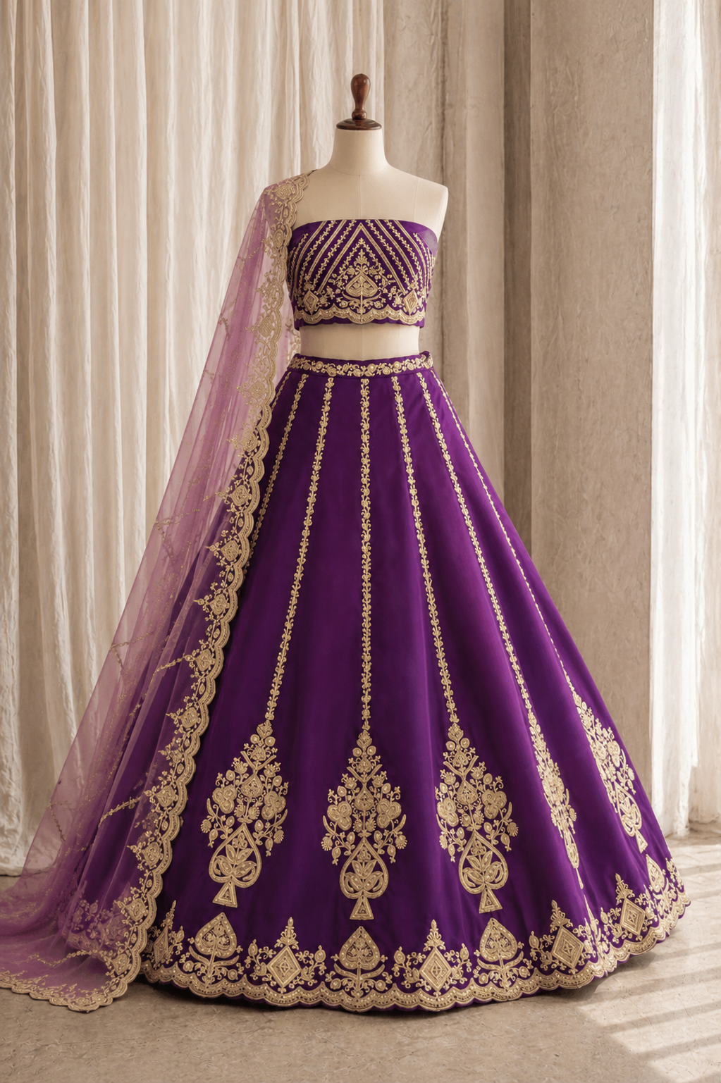 Sterling Purple Color And Satin Fabric Zari Work with Unstitch Lehenga