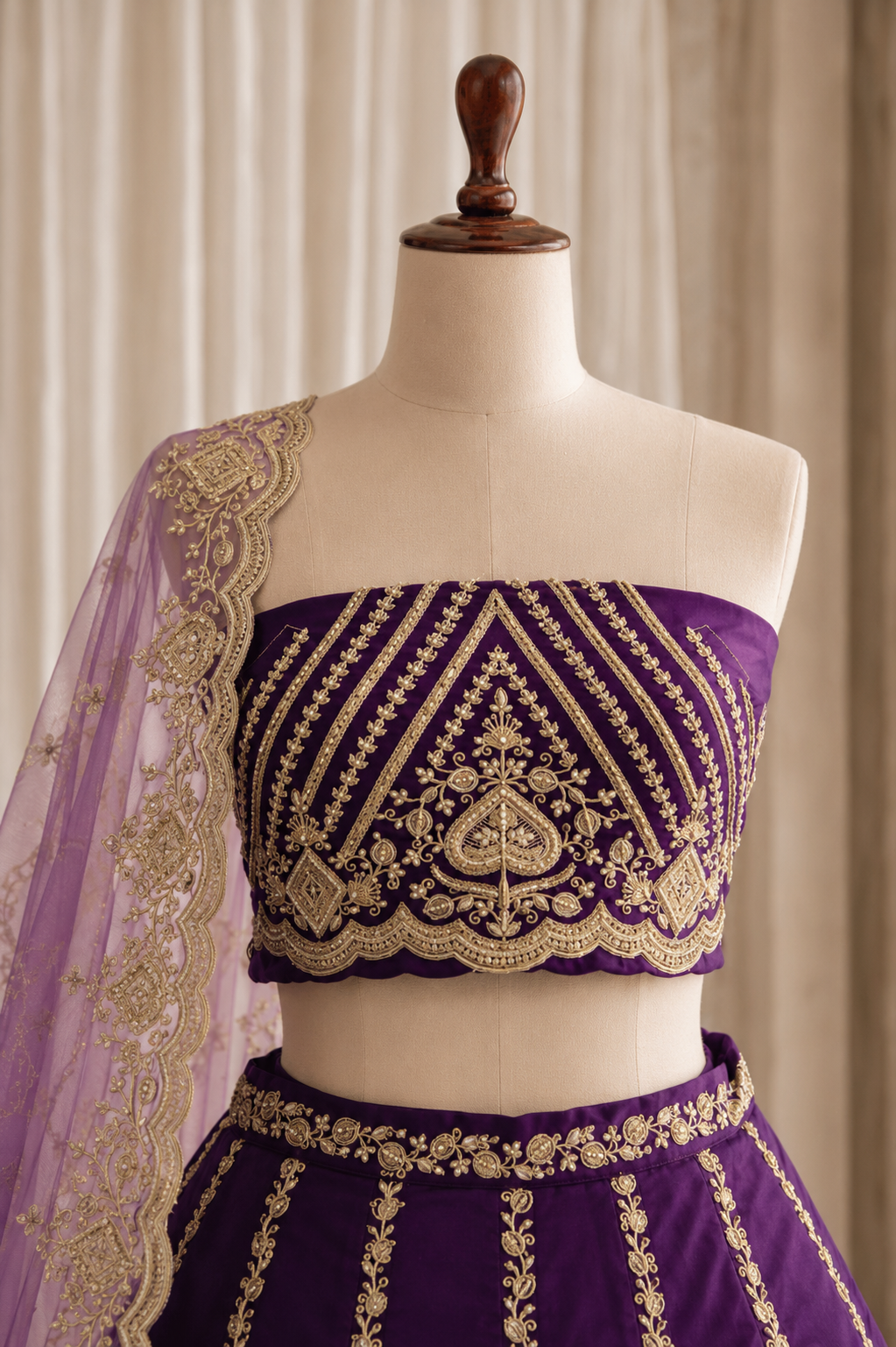 Sterling Purple Color And Satin Fabric Zari Work with Unstitch Lehenga