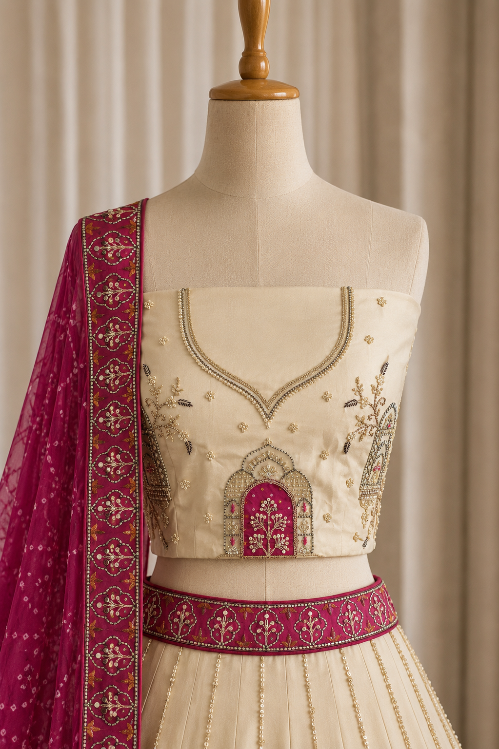 Radiant Ivory Color And Tissue Fabric Bandhej Print with Unstitch Lehenga