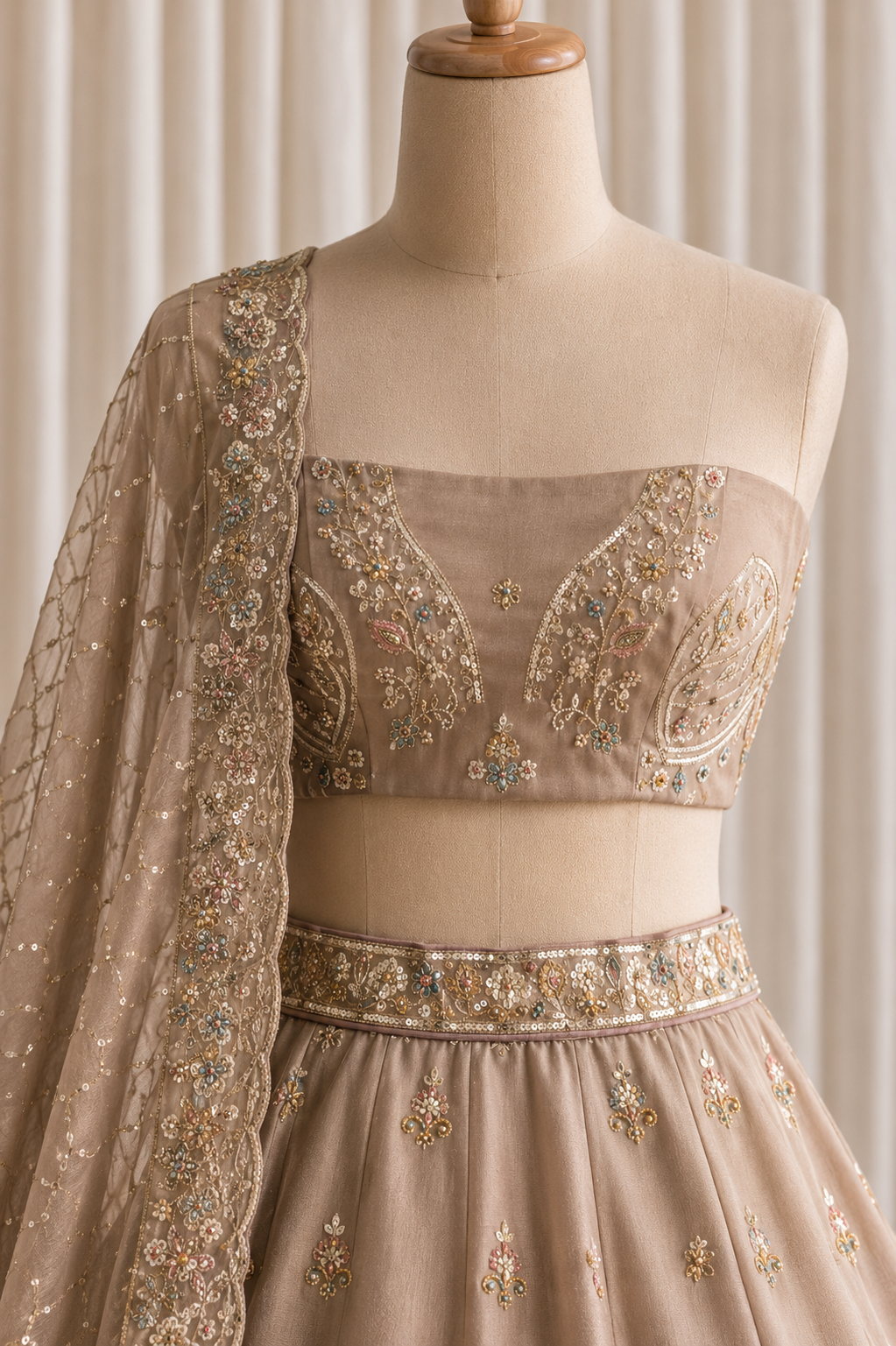 Gentle Rosy Color And Shimmer Fabric Sequins with Unstitch Lehenga