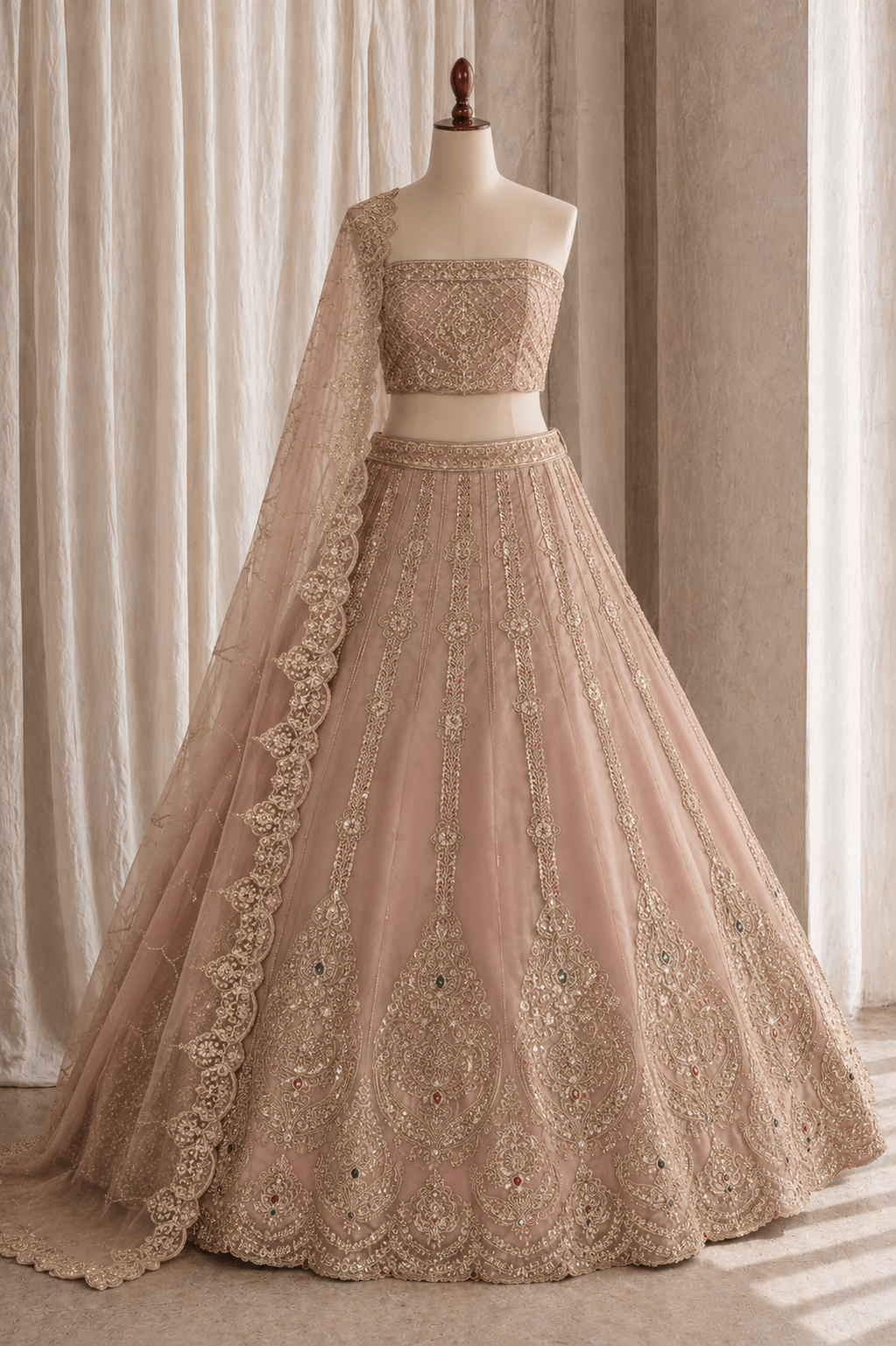 Capital Peach Color And Tissue Fabric Cut dana with Unstitch Lehenga