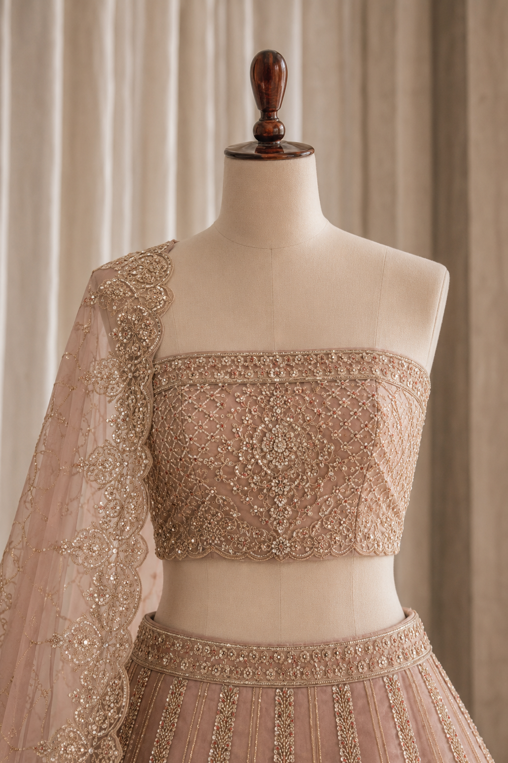 Capital Peach Color And Tissue Fabric Cut dana with Unstitch Lehenga