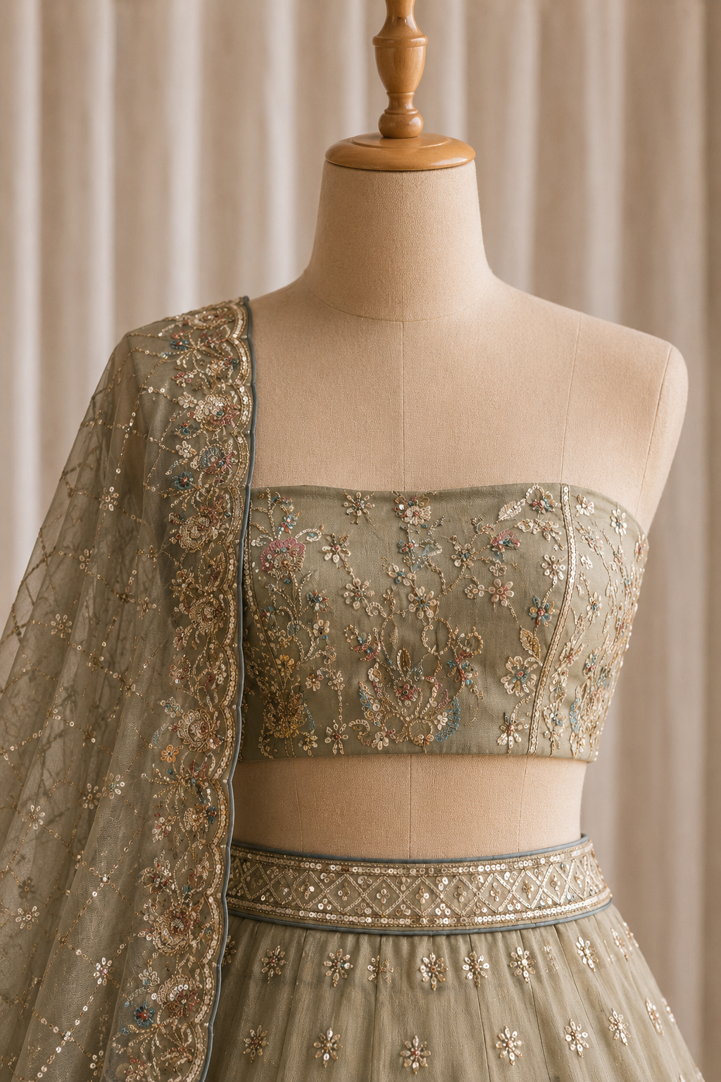 Capital Sea Green Color And Shimmer Fabric Cut dana with Unstitch Lehenga