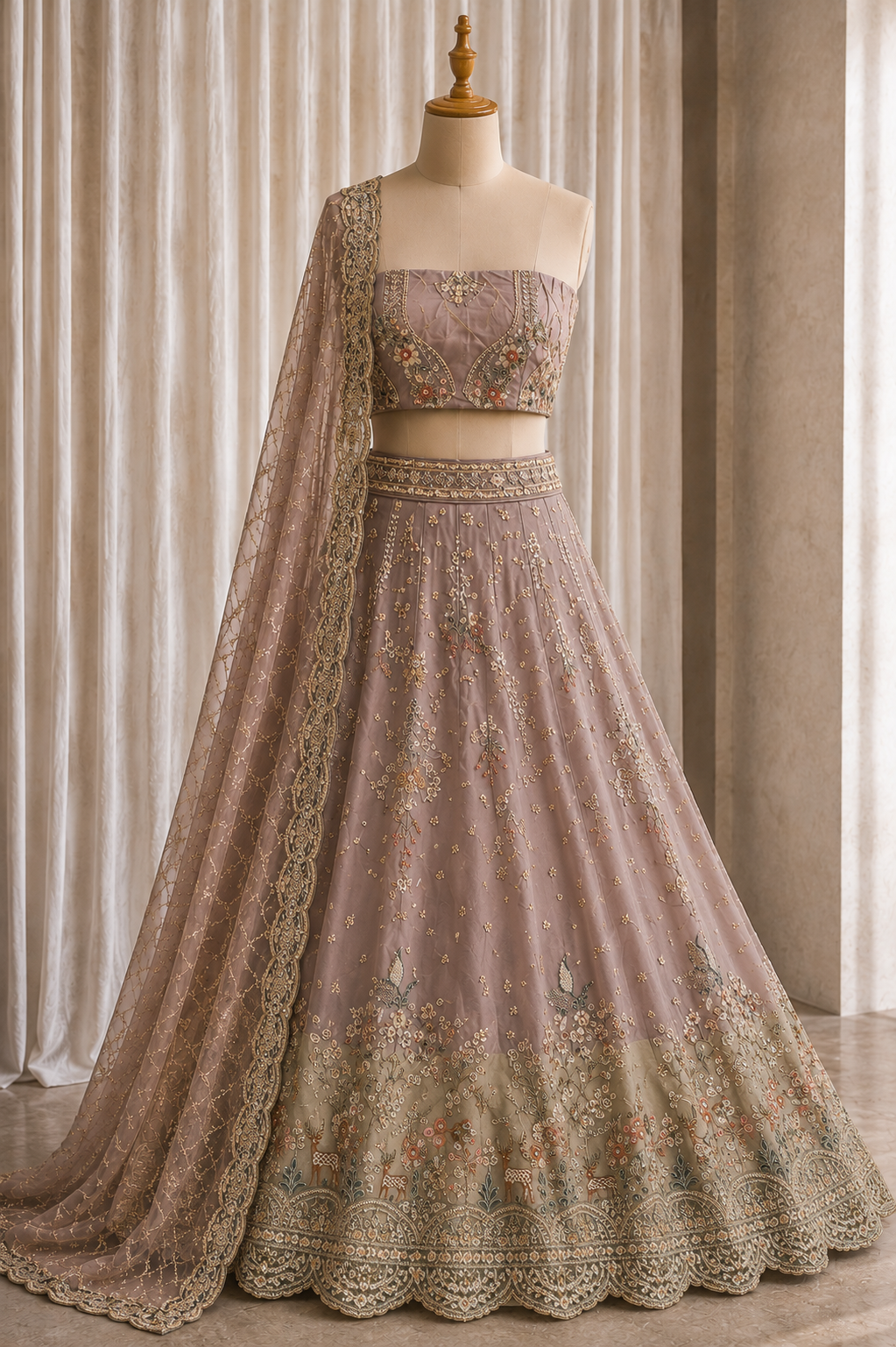 Wonderful Pink Color And Tissue Silk Fabric Cut Dana with Unstitch Lehenga