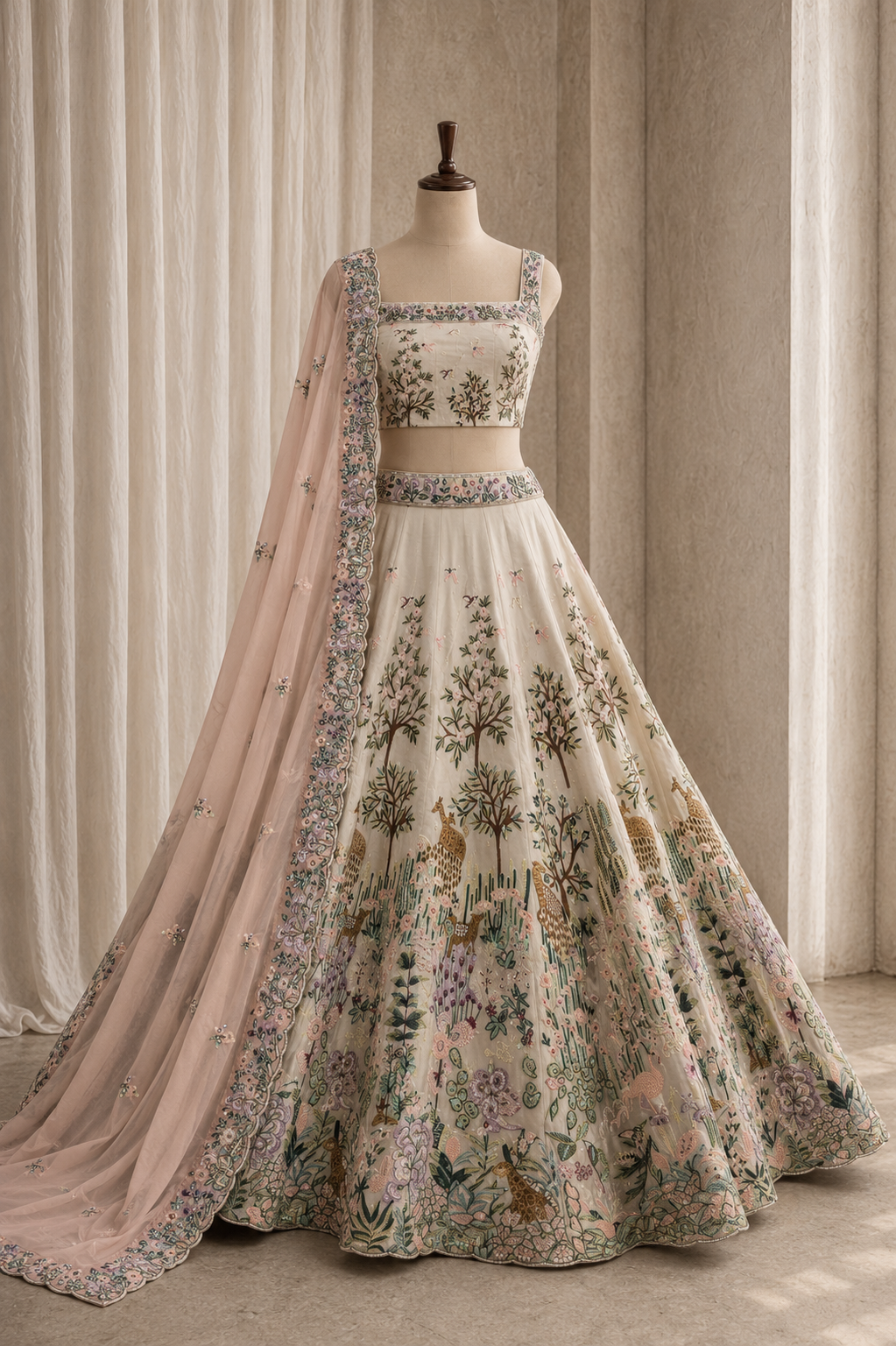 Radiance Ivory Color And Chanderi Silk Fabric Sequins Work Unstitch Lehenga