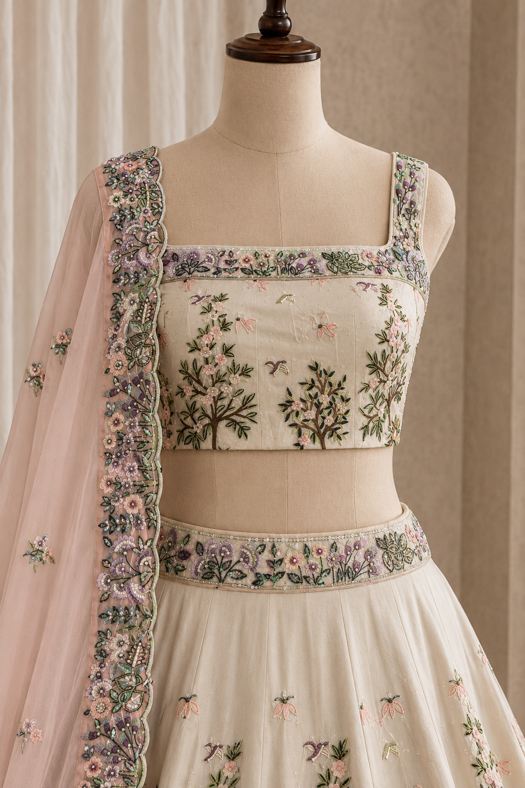 Radiance Ivory Color And Chanderi Silk Fabric Sequins Work Unstitch Lehenga