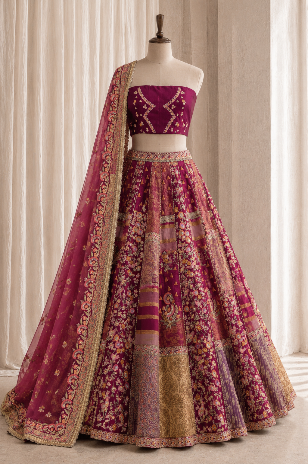 Superb Fuchsia Color And Brocade Fabric Zari work with Unstitch Lehenga