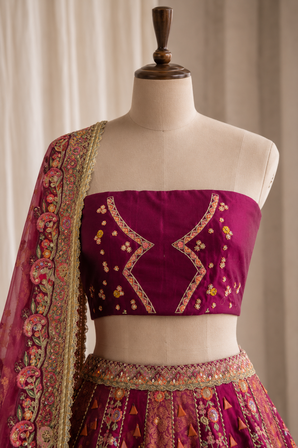 Superb Fuchsia Color And Brocade Fabric Zari work with Unstitch Lehenga
