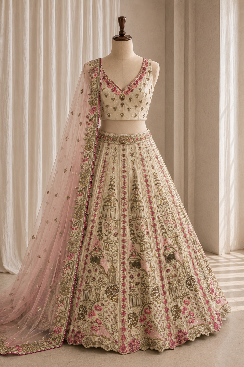 Amazing Ivory Color And Tissue Fabric Zari Fancy work Unstitch Lehenga