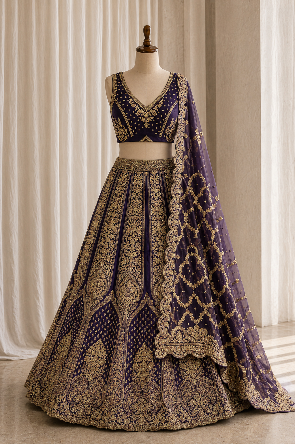 Radiance Purple Color And Banarasi Fabric Zari work with Unstitch Lehenga