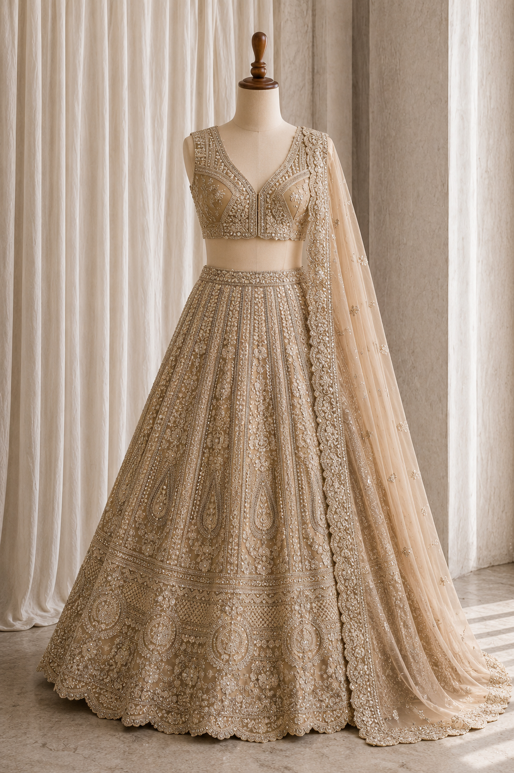 Gentle Gold Color And Net Fabric Sequins work with Unstitch Lehenga