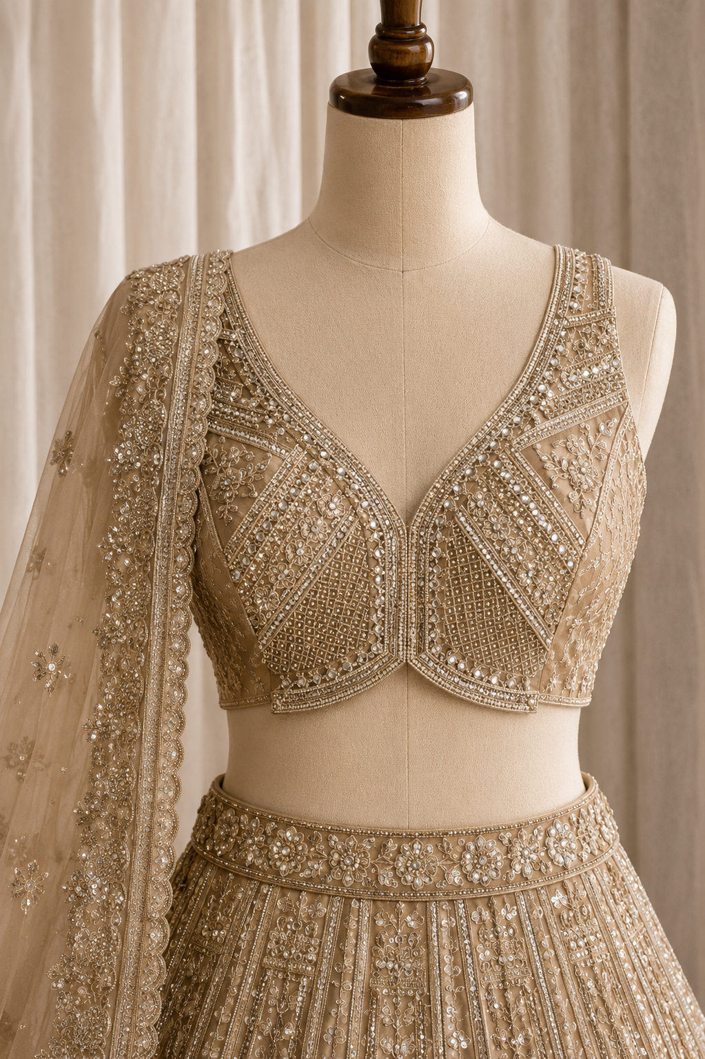 Gentle Gold Color And Net Fabric Sequins work with Unstitch Lehenga