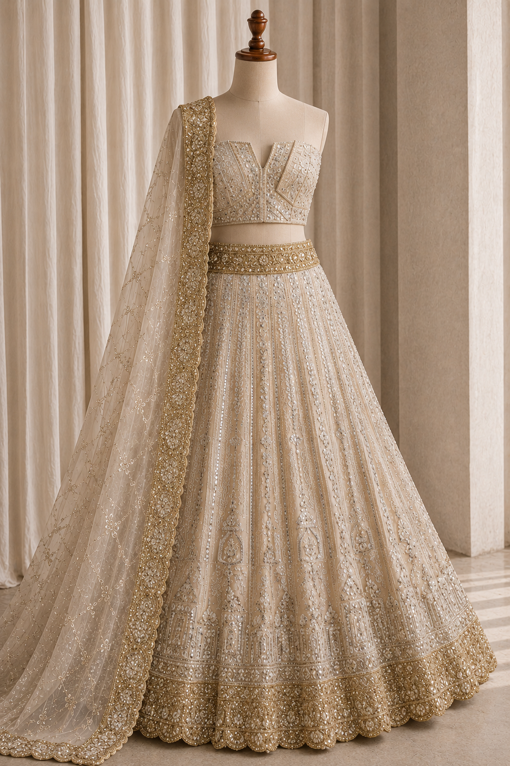 Elegance Off White Color And Net Fabric Cut dana work with Unstitch Lehenga