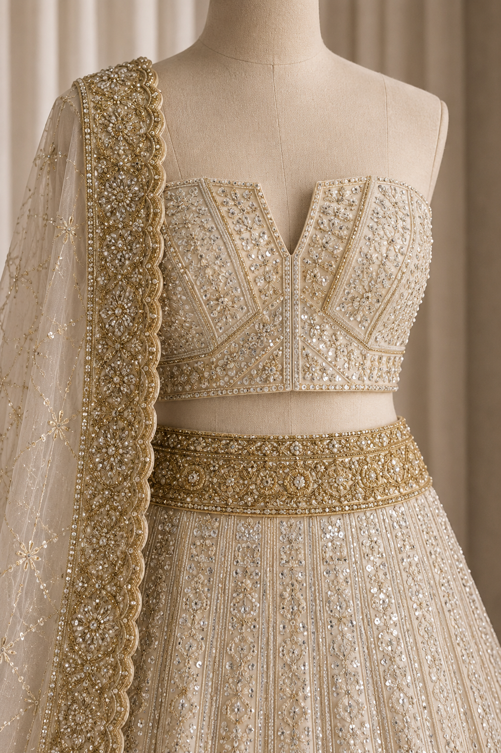 Elegance Off White Color And Net Fabric Cut dana work with Unstitch Lehenga