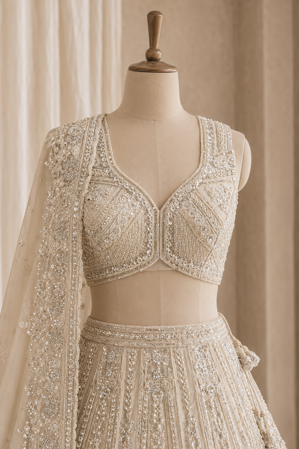 Classical Off White Color And Net Fabric Cut dana work with Unstitch Lehenga