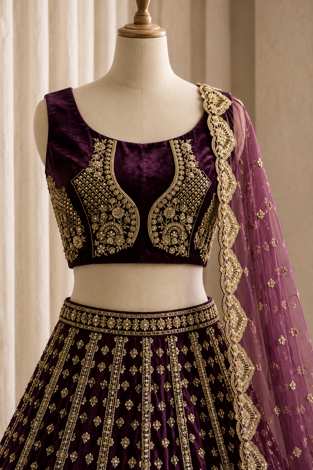 Beautiful Sequins Work Wine Color And Soft Net Fabric Unstitch Lehenga