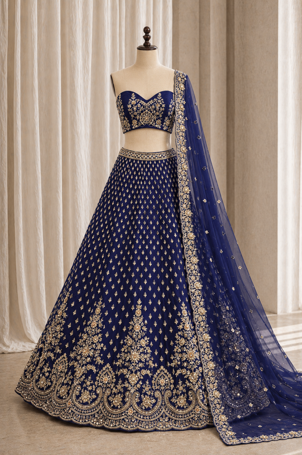 Glorious Zari Work Royal Blue Color And Soft Net Fabric Unstitch Lehenga