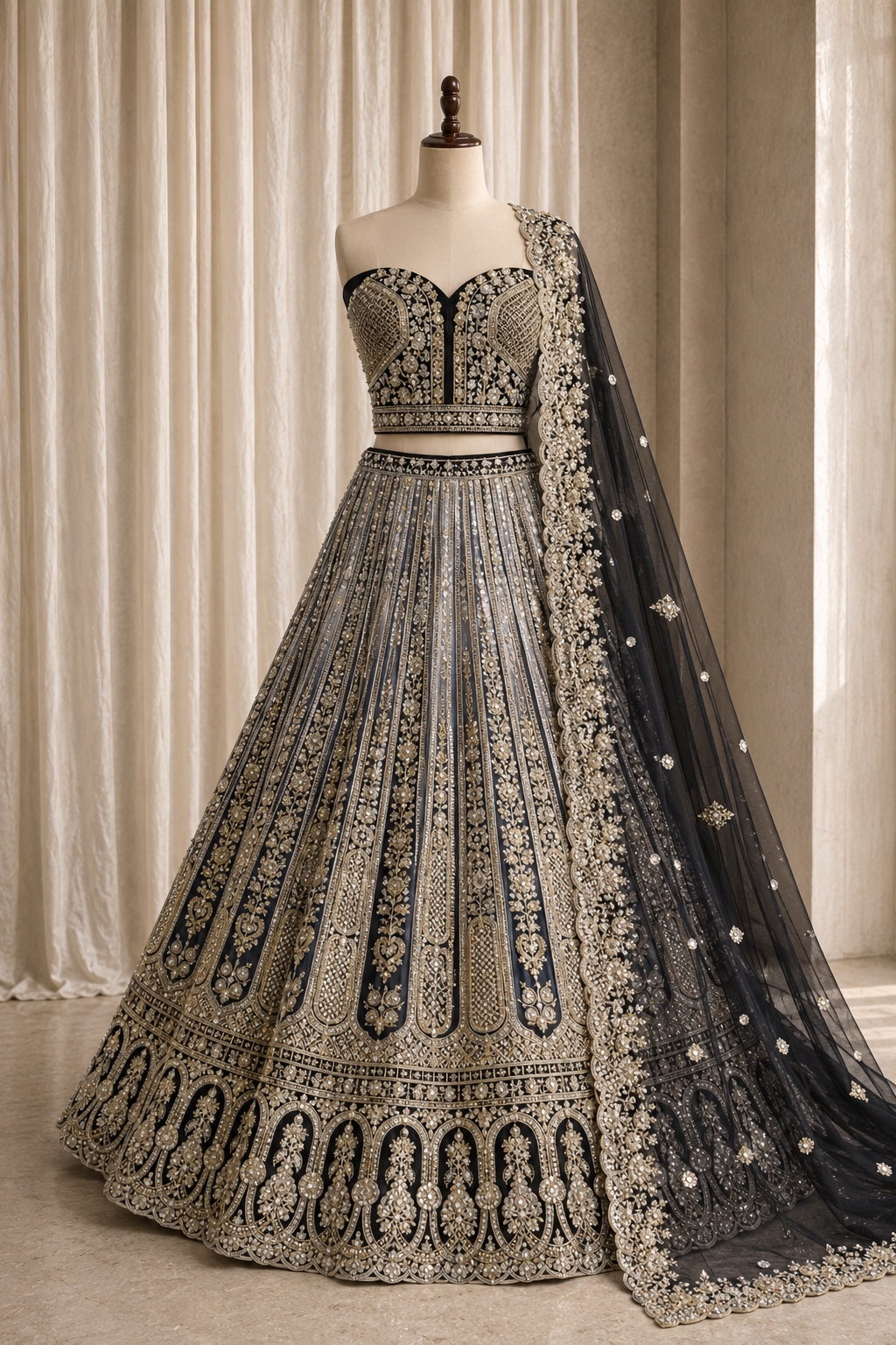 Ravishing Cut Dana Work Navy Blue Color And Soft Net Fabric Unstitch Lehenga
