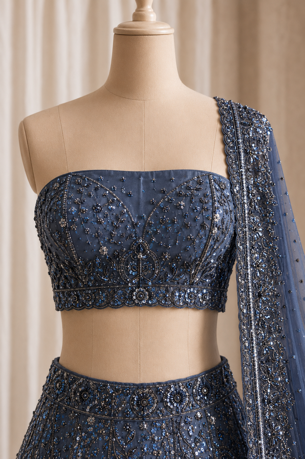 Beautiful Cut Dana Work Navy Blue Color And Soft Net Fabric Unstitch Lehenga