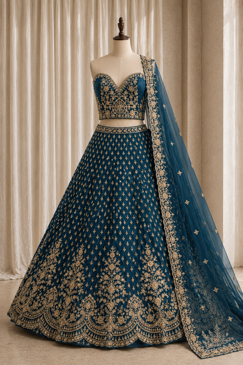Delightful Zari Work Aqua Blue Color And Soft Net Fabric Unstitch Lehenga