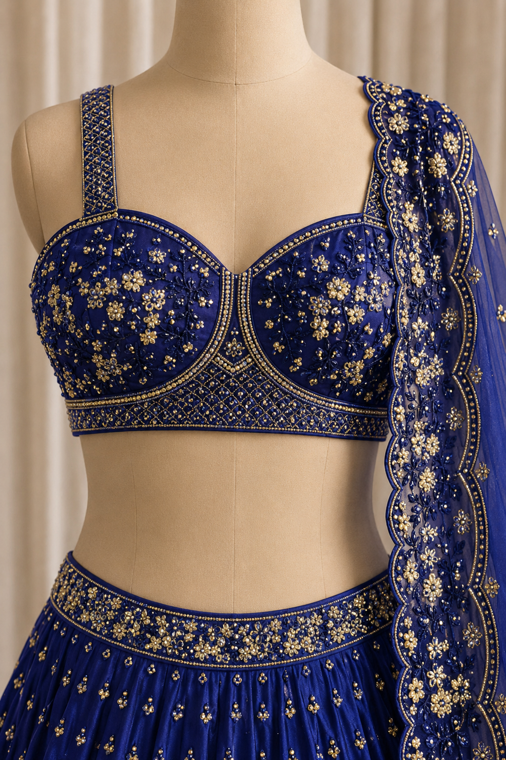 Pretty Diamond Work Royal Blue Color And Soft Net Fabric Unstitch Lehenga