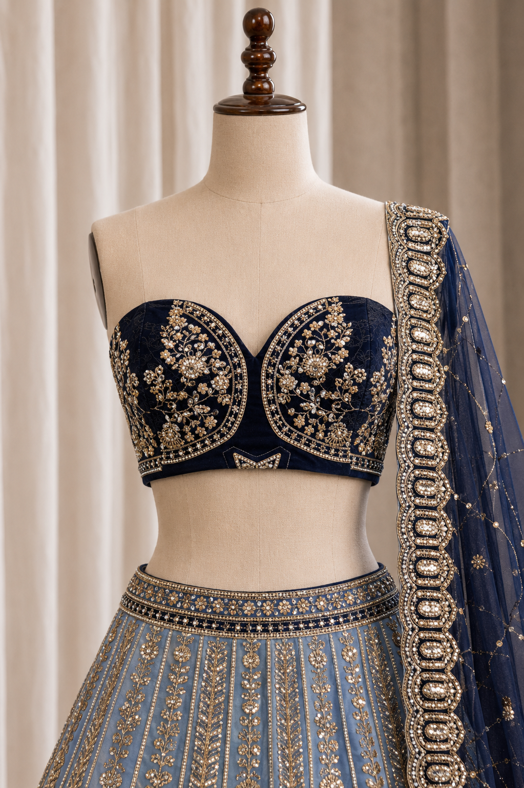 Gorgeous Diamond Work Blue Color And Soft Net Fabric Unstitch Lehenga
