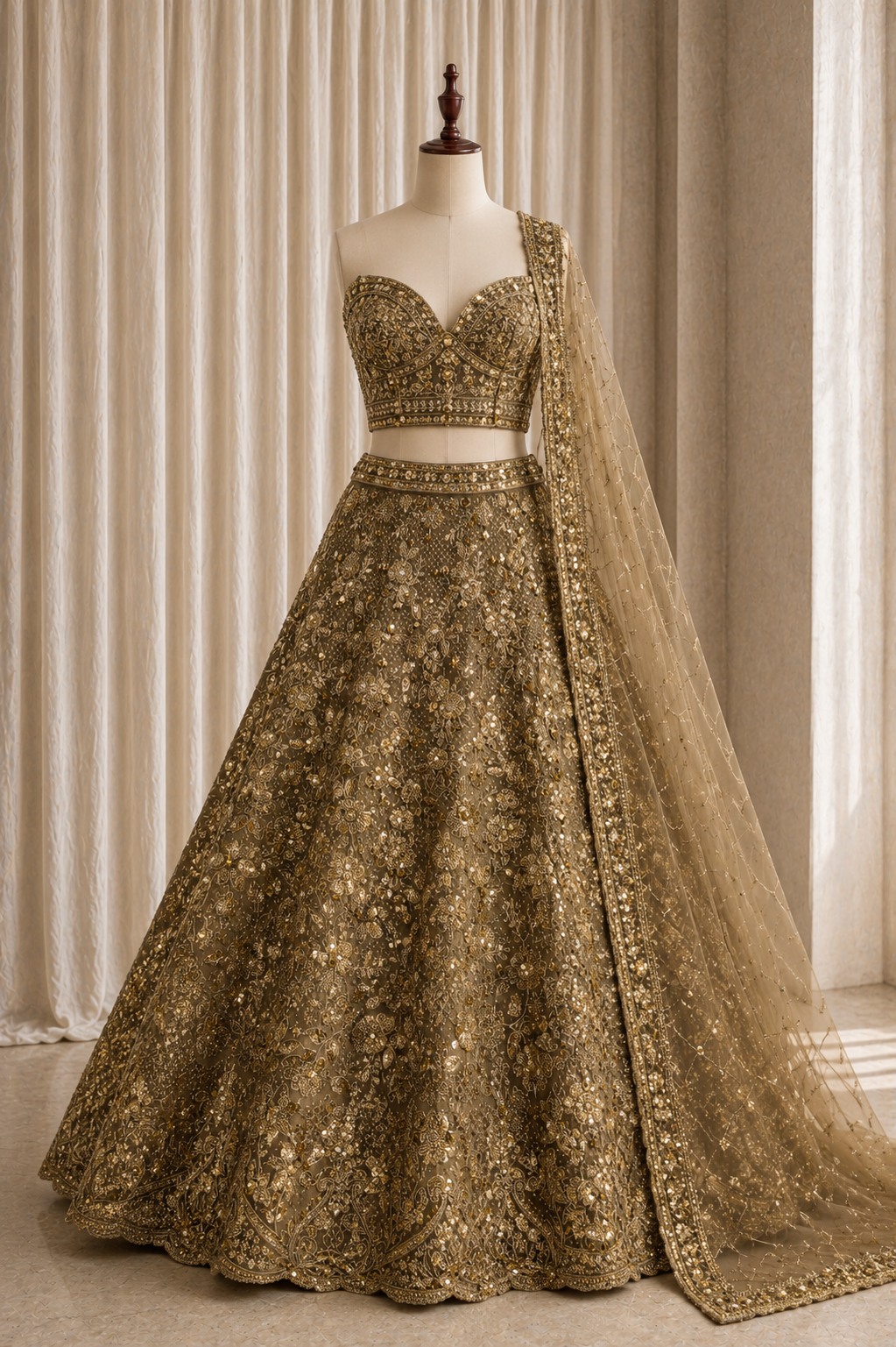 Wonderful Thread Work Copper Color And Soft Net Fabric Unstitch Lehenga