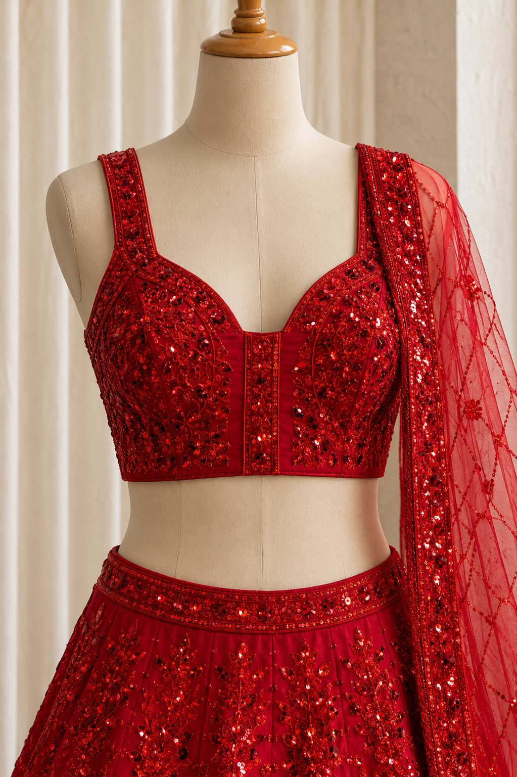 Wonderful Sequins Work Rad Color And Soft Net Fabric Unstitch Lehenga