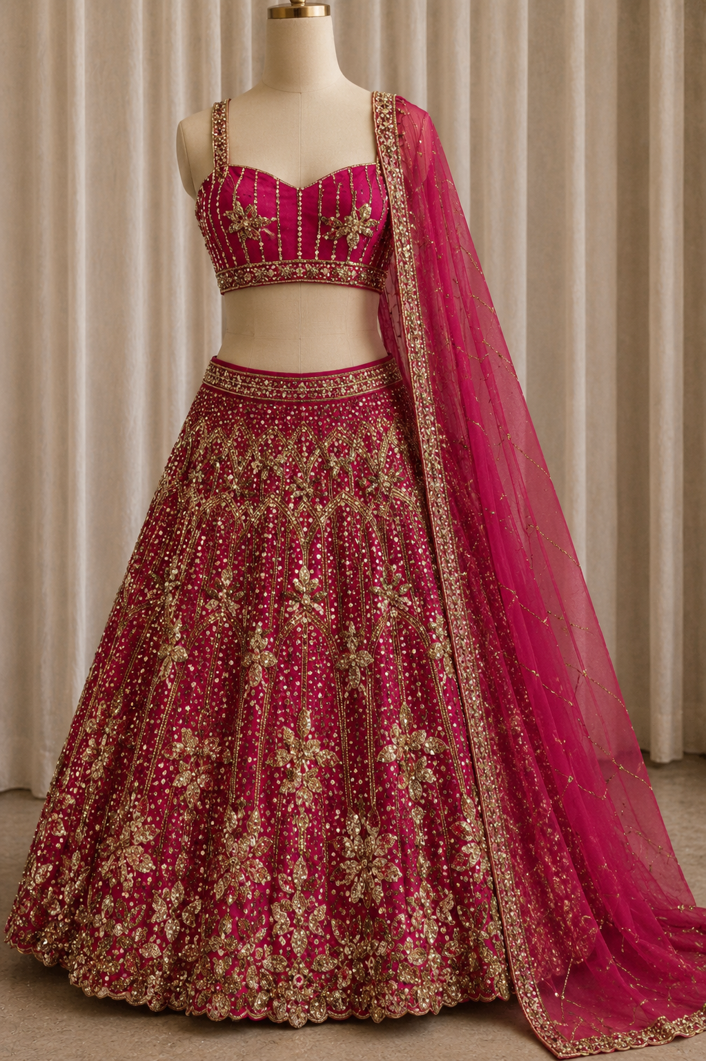 Dazzling Sequins Work Rani Color And Soft Net Fabric Unstitch Lehenga