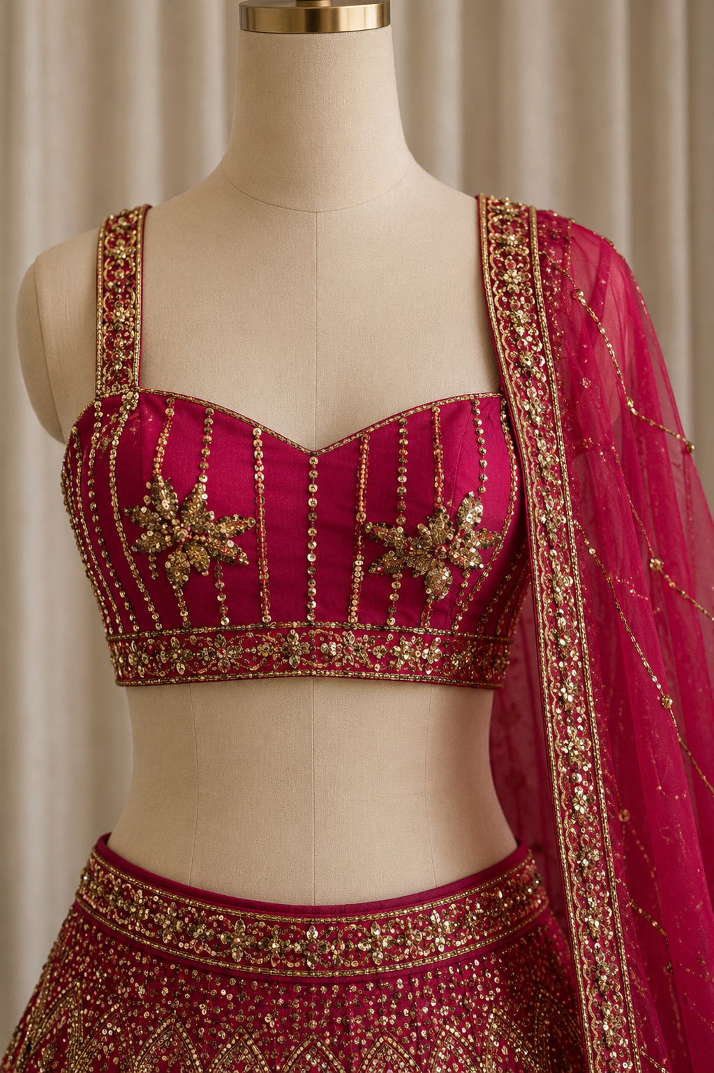 Dazzling Sequins Work Rani Color And Soft Net Fabric Unstitch Lehenga