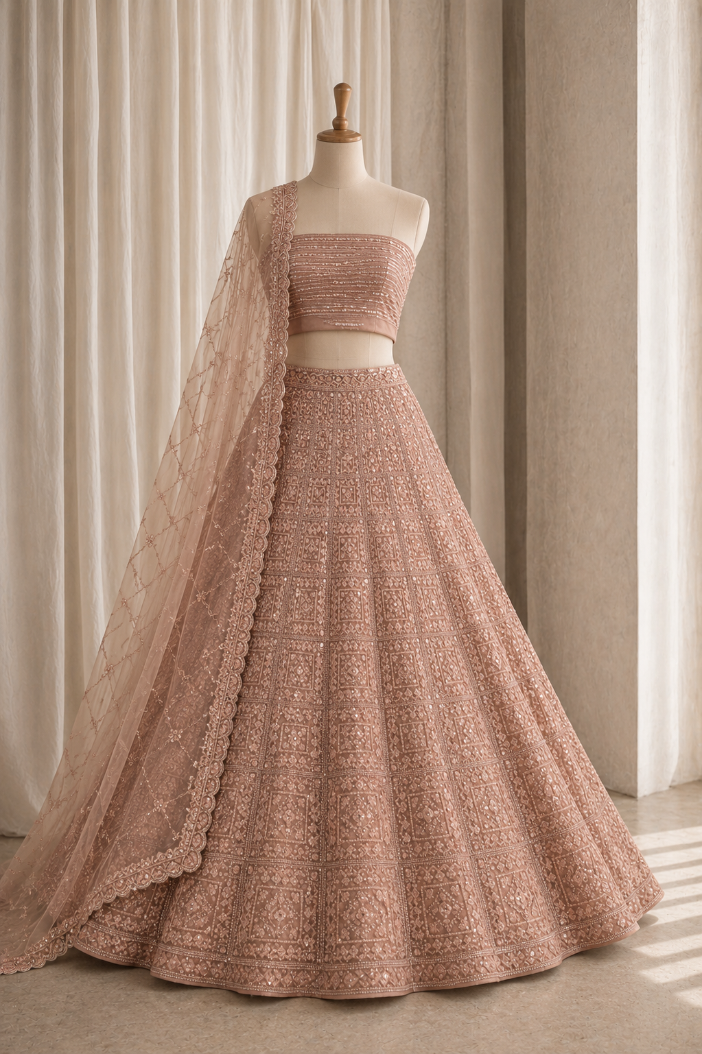 Standard Cut Dana Work Pink Color And Soft Net Fabric Unstitch Lehenga