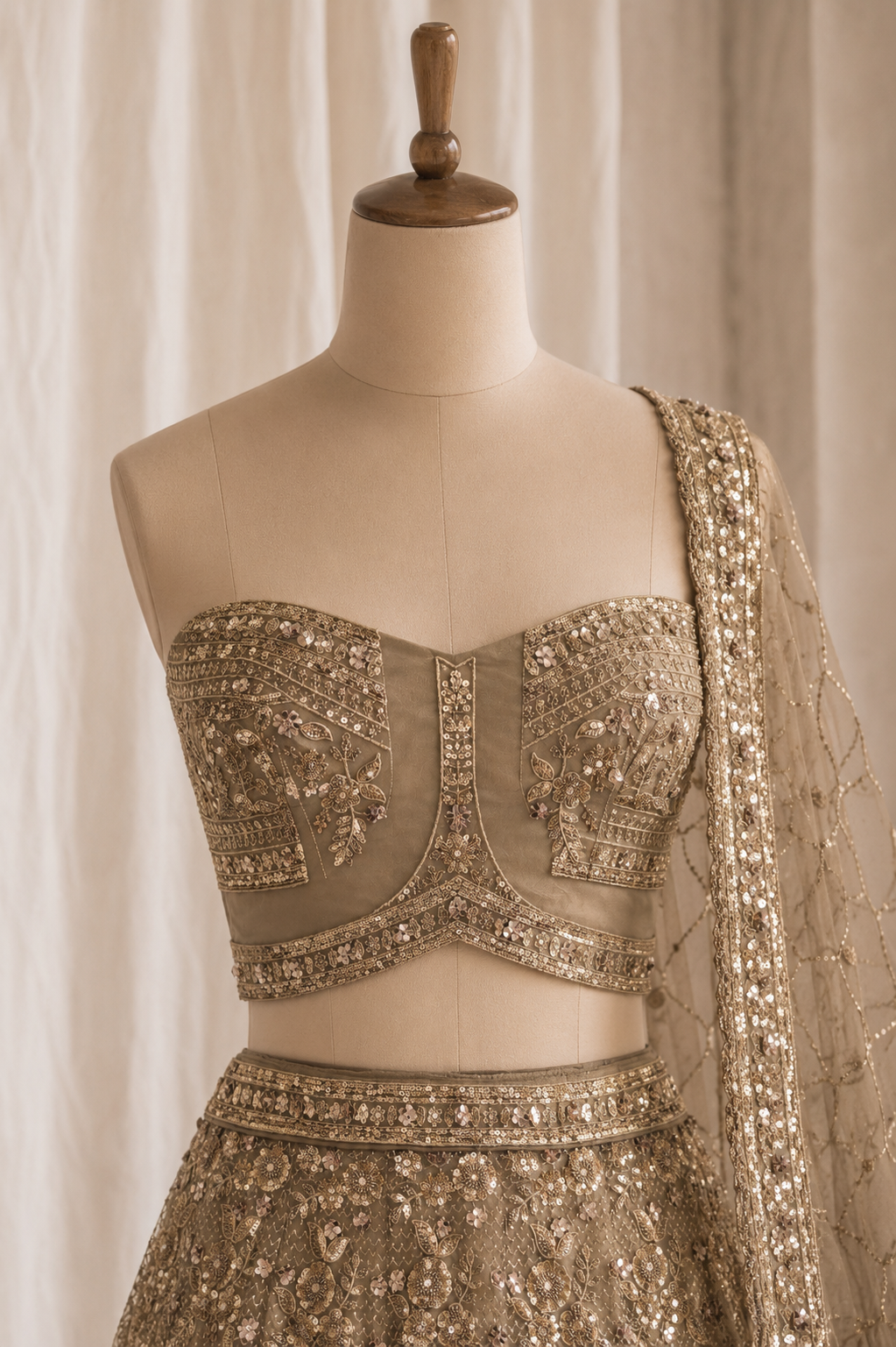 Excellent Cut Dana Work Brown Color And Soft Net Fabric Unstitch Lehenga