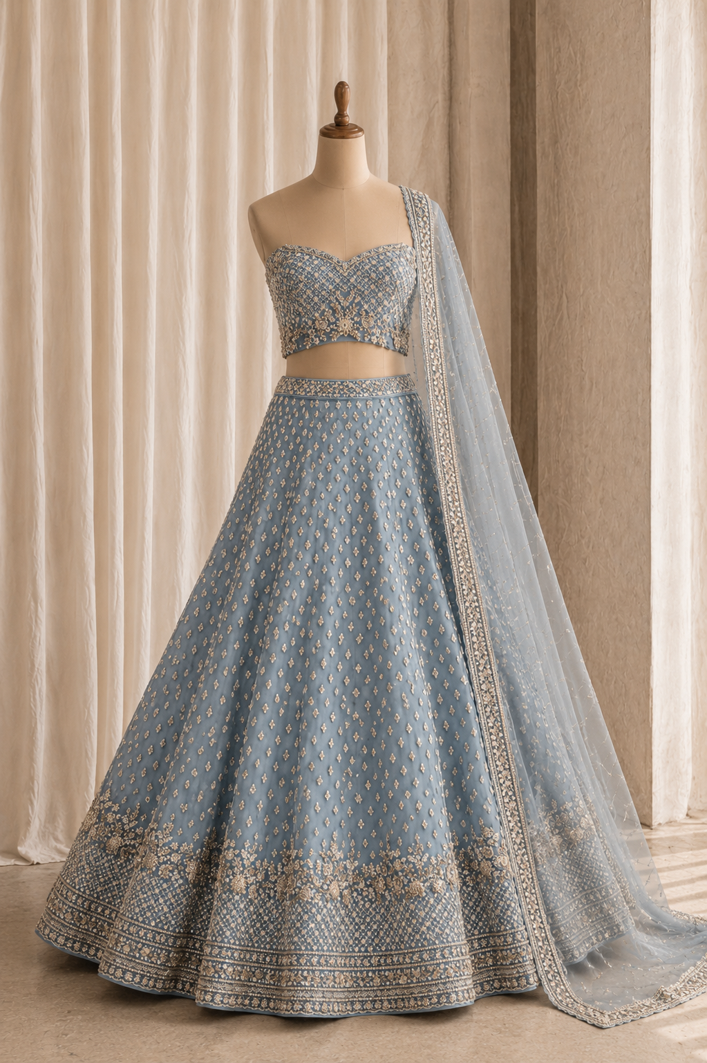 Regal Sequins Work Grey Blue Color And Georgette Fabric Unstitch Lehenga