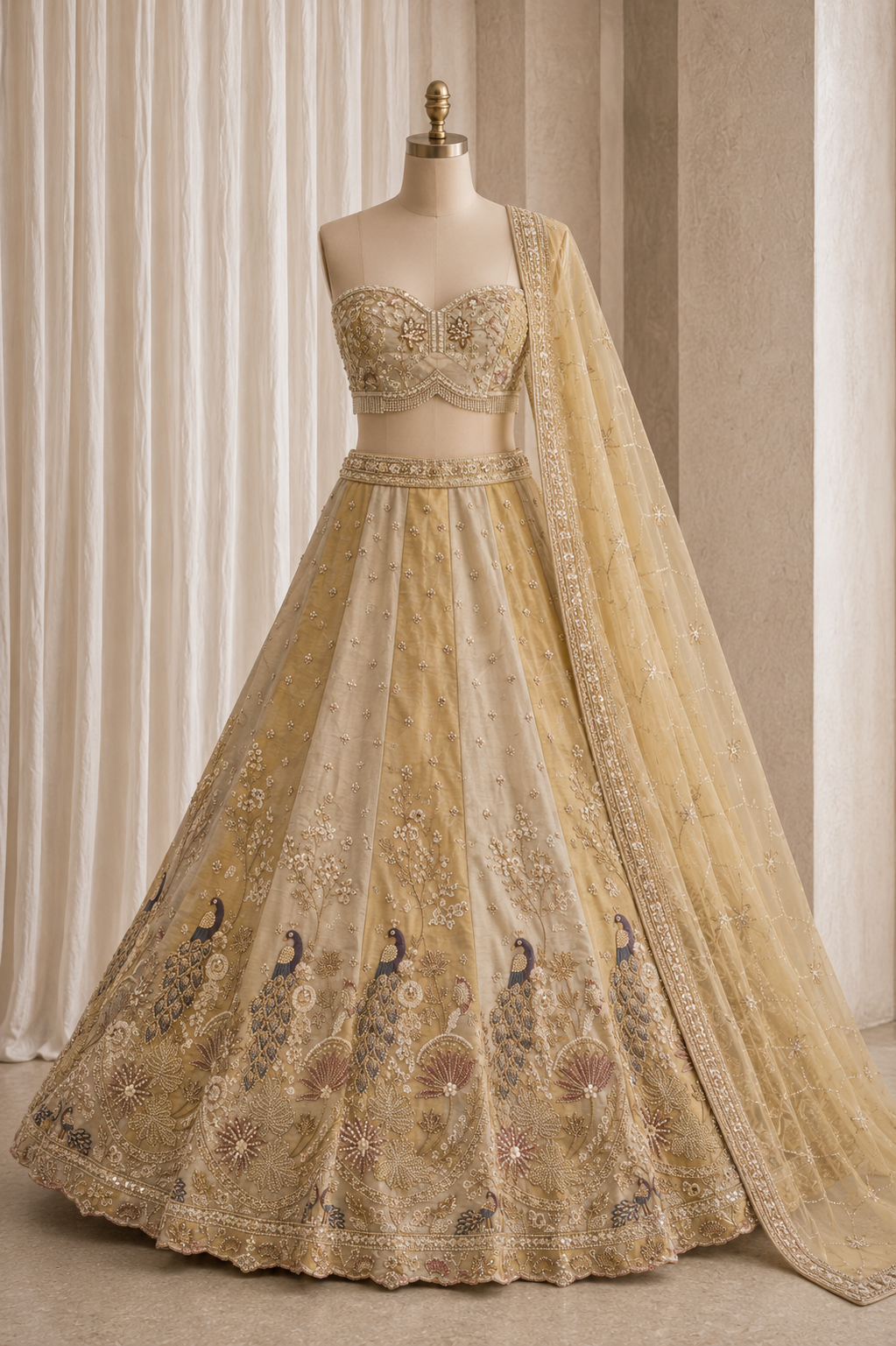 Charming Hand Work Gold Color And Shimmer Fabric Unstitch Lehenga