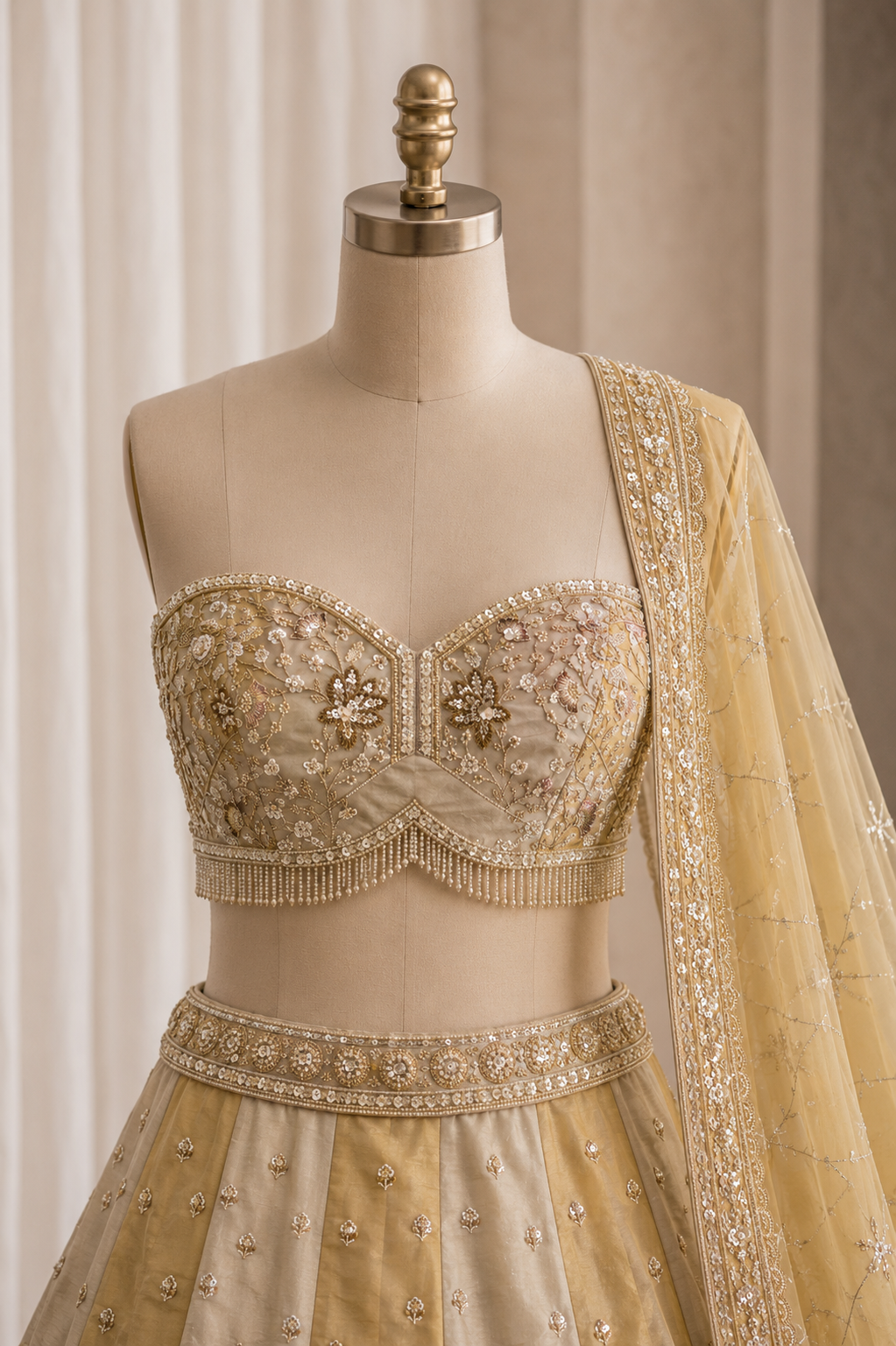 Charming Hand Work Gold Color And Shimmer Fabric Unstitch Lehenga