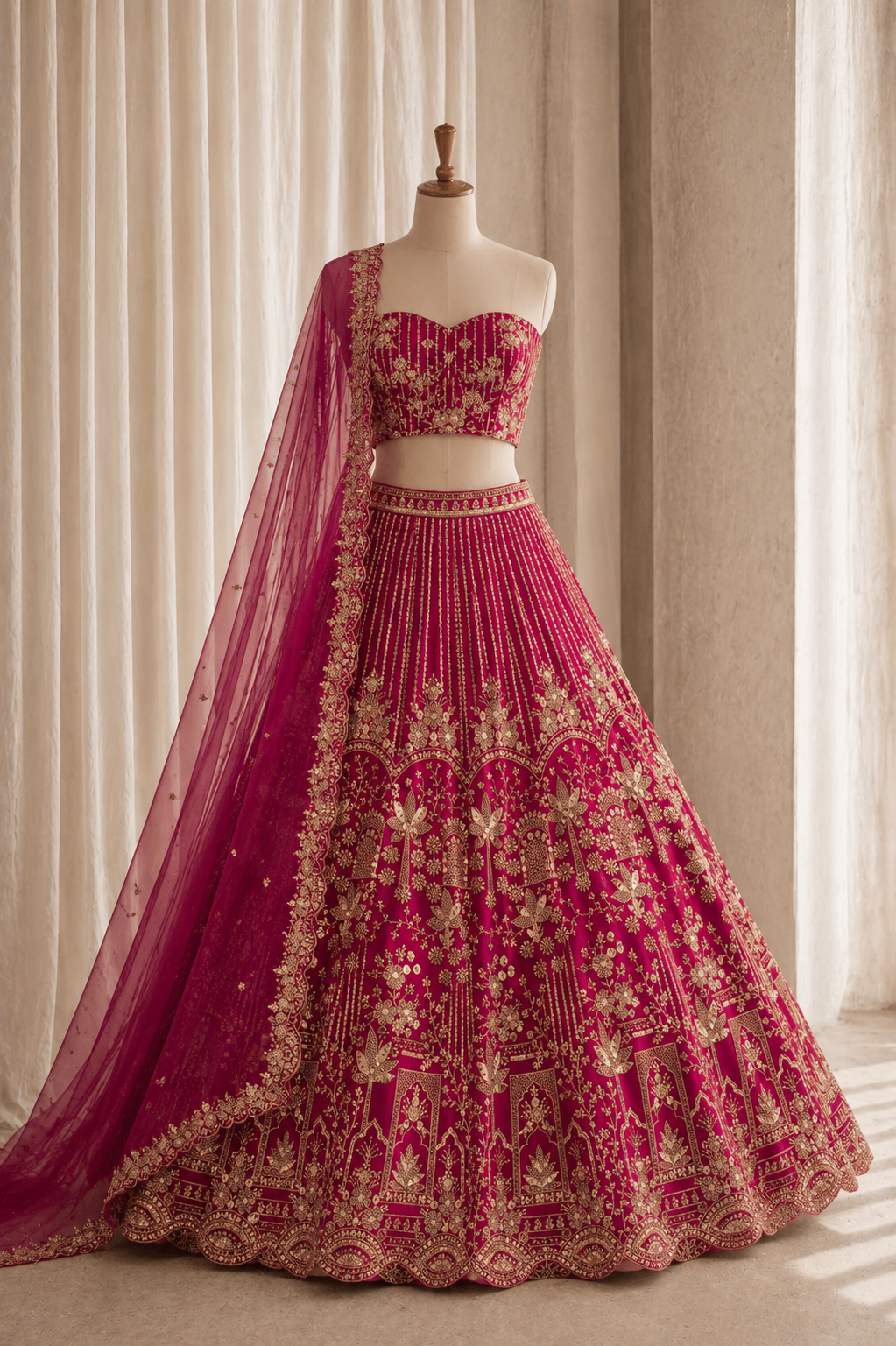Gorgeousness Kasab Work Rani Color And Net Fabric Unstitch Lehenga