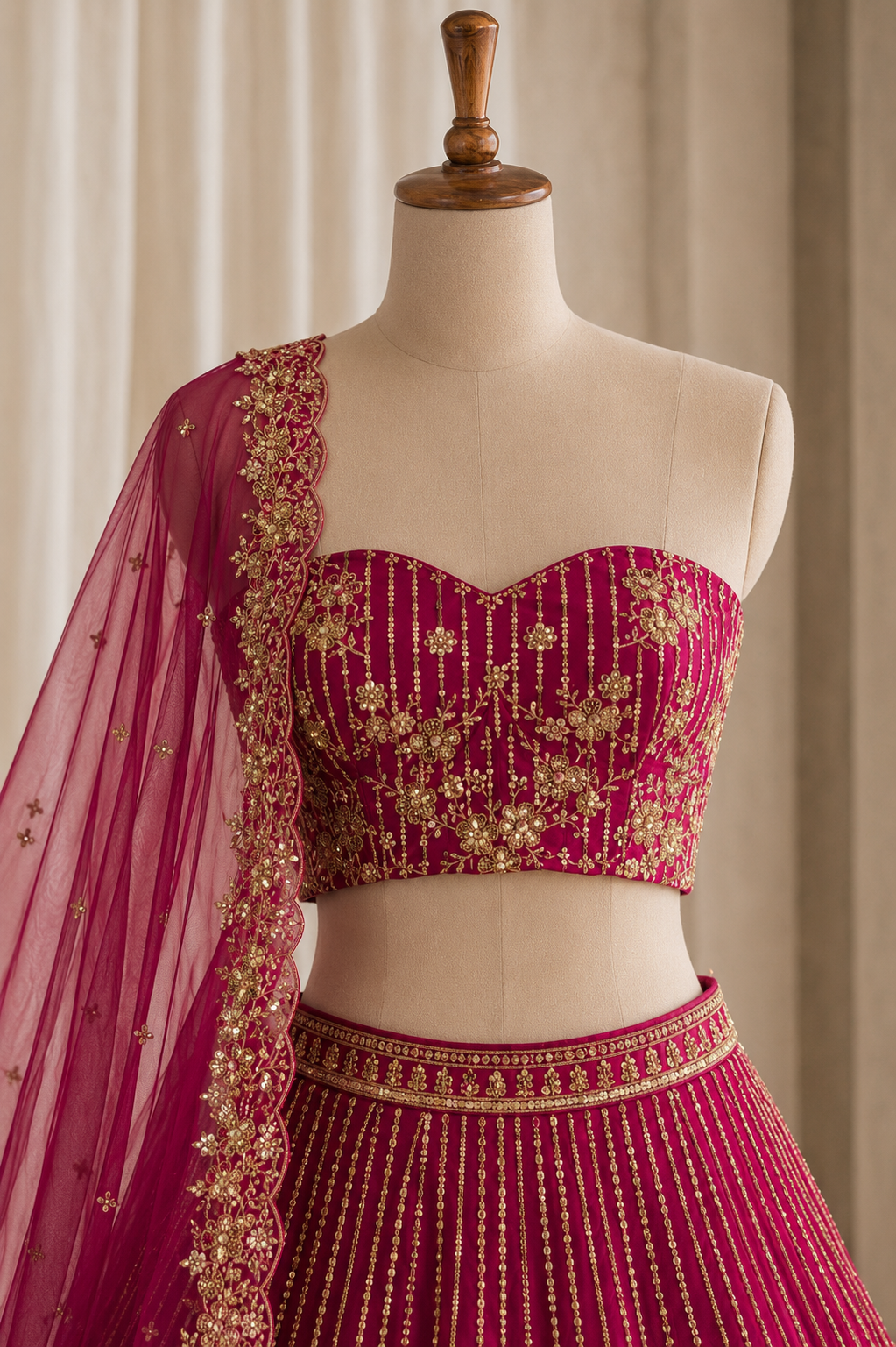 Gorgeousness Kasab Work Rani Color And Net Fabric Unstitch Lehenga