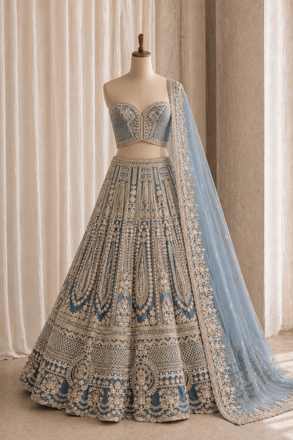 Beautiful Sky Blue Color And Net Fabric Sequins work Unstitch Lehenga