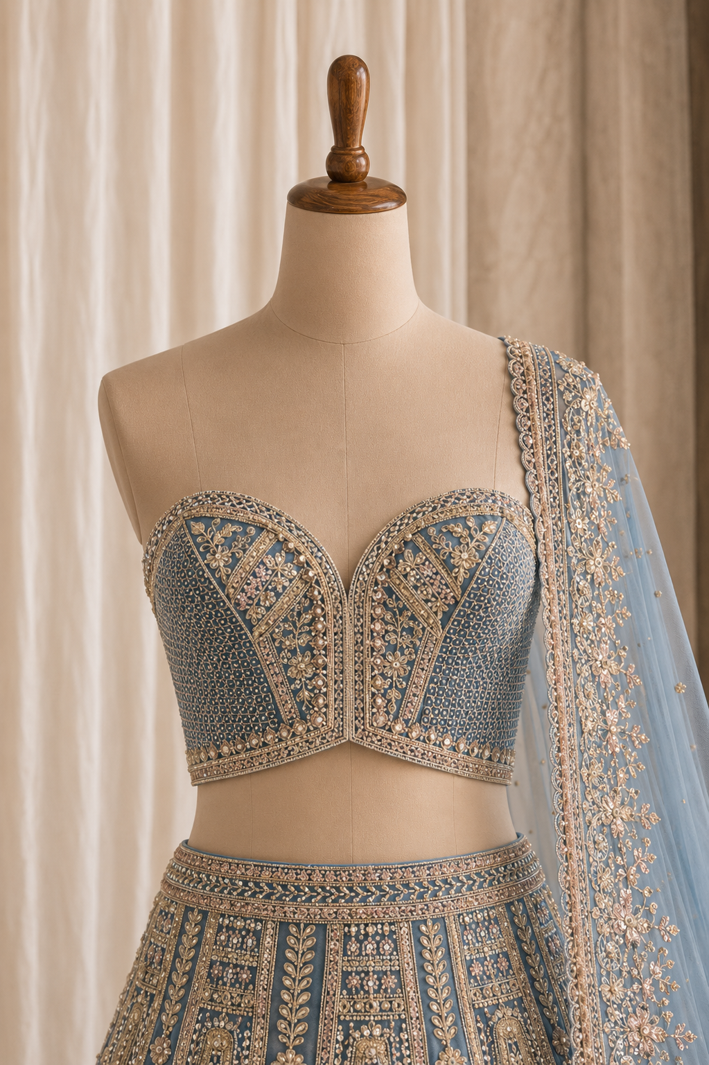 Beautiful Sky Blue Color And Net Fabric Sequins work Unstitch Lehenga