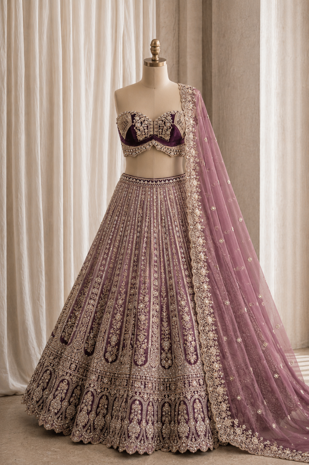 Beautiful Purple Ombre Color And Net Fabric Sequins work Unstitch Lehenga