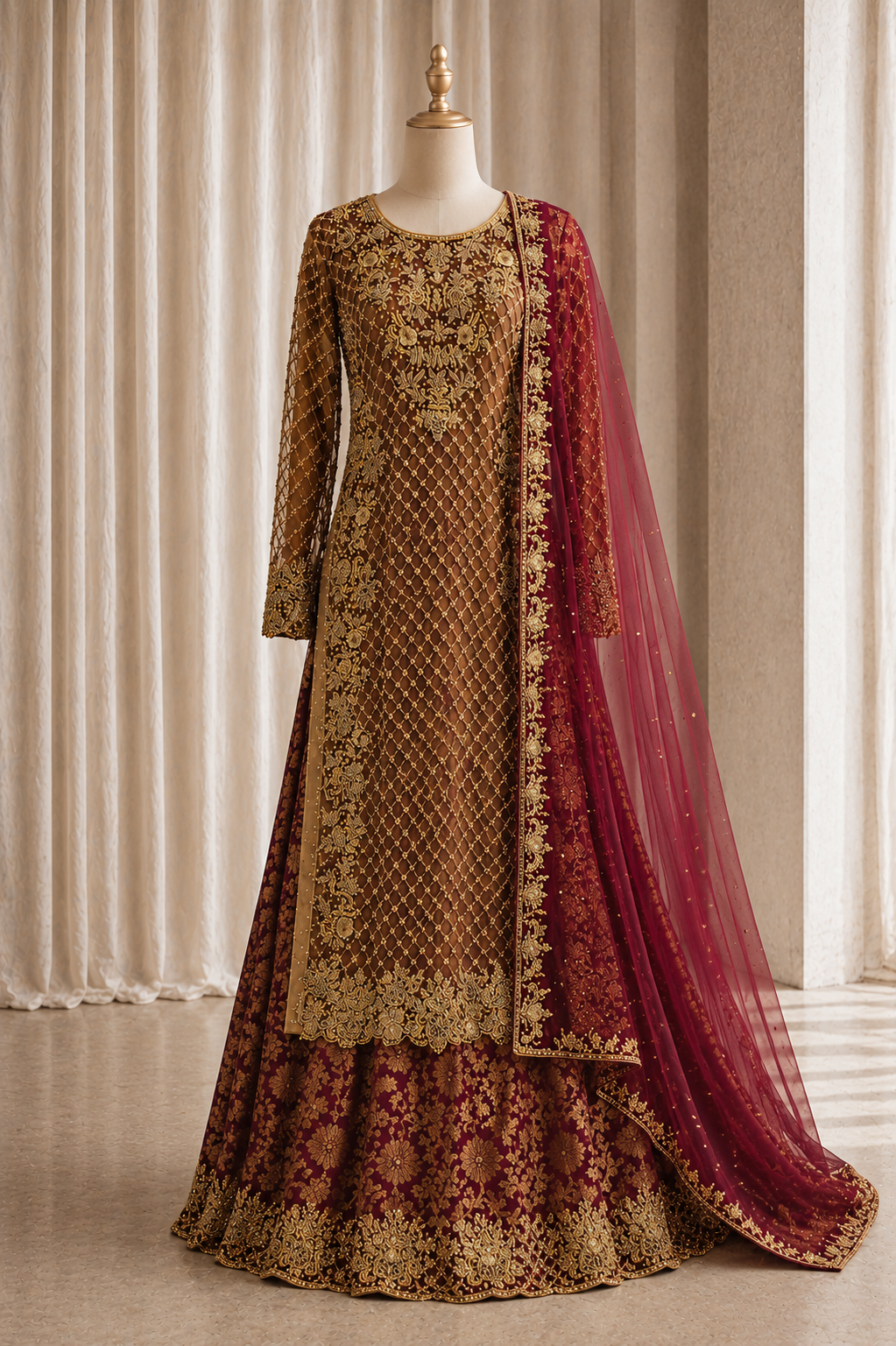 Beautiful Cut Dana Work Gold Color Banarasi Fabric Indo-Western