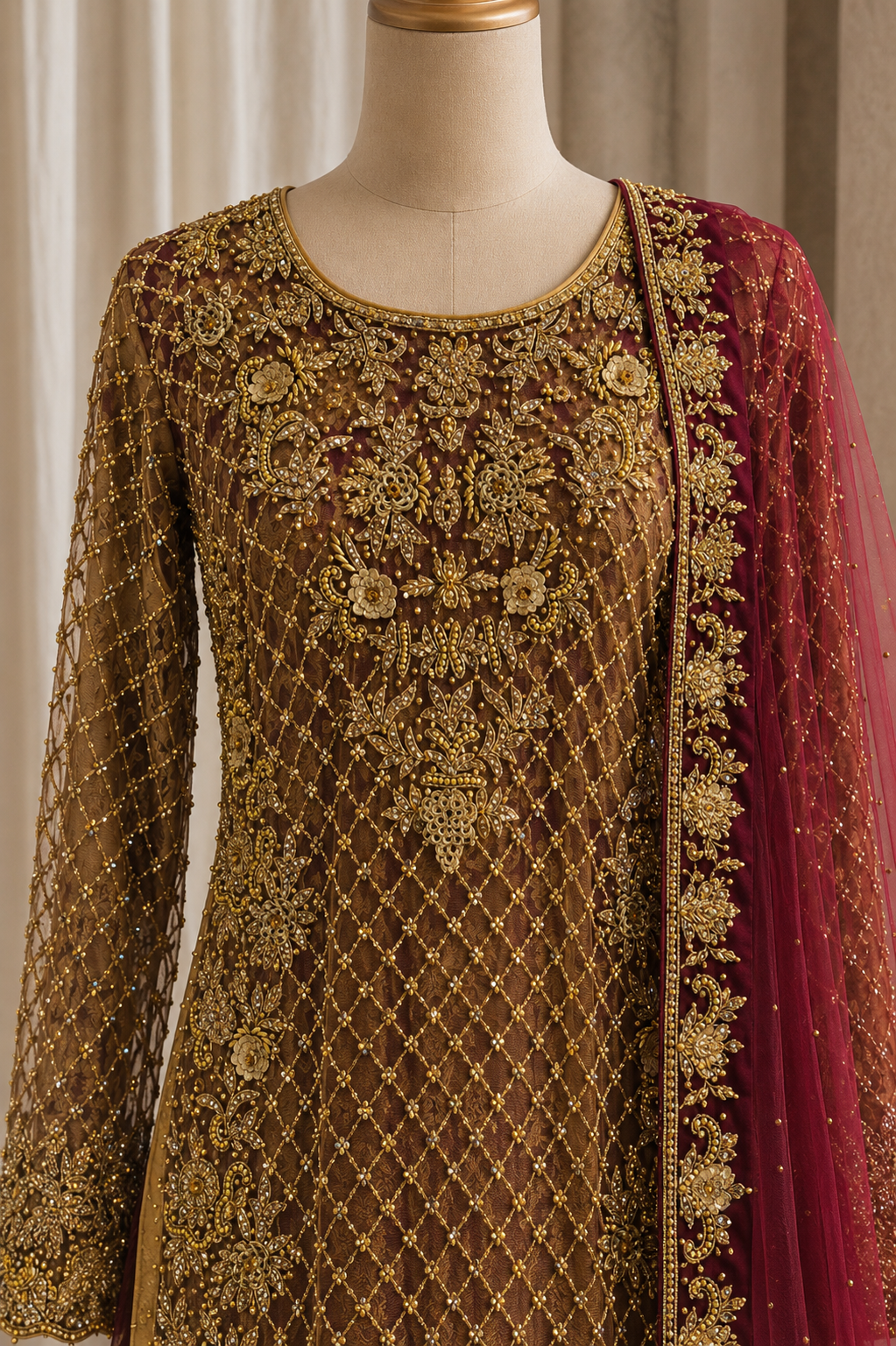 Beautiful Cut Dana Work Gold Color Banarasi Fabric Indo-Western