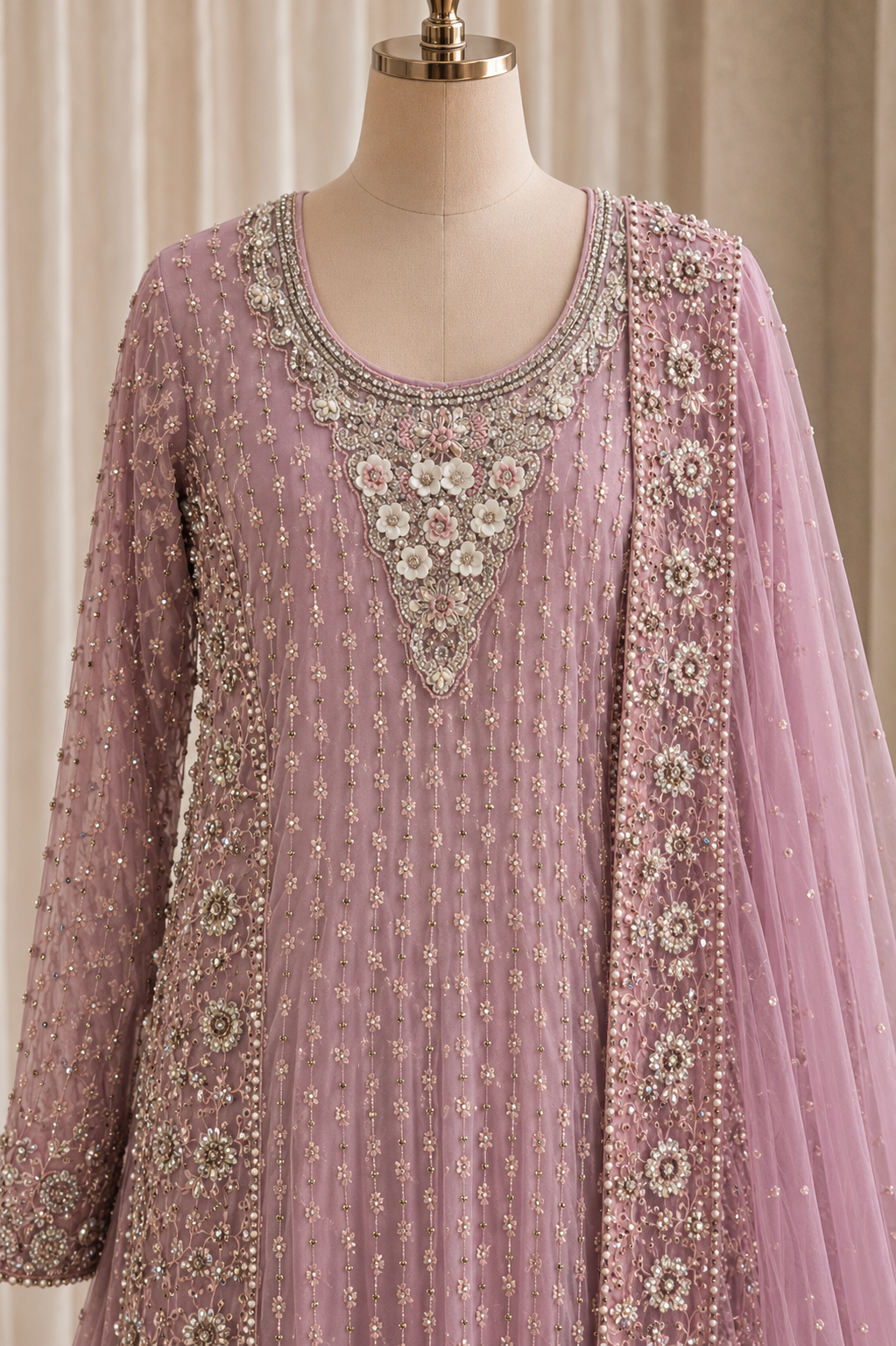 Radiance Sequins Work Pink Color Net Fabric Indo-Western